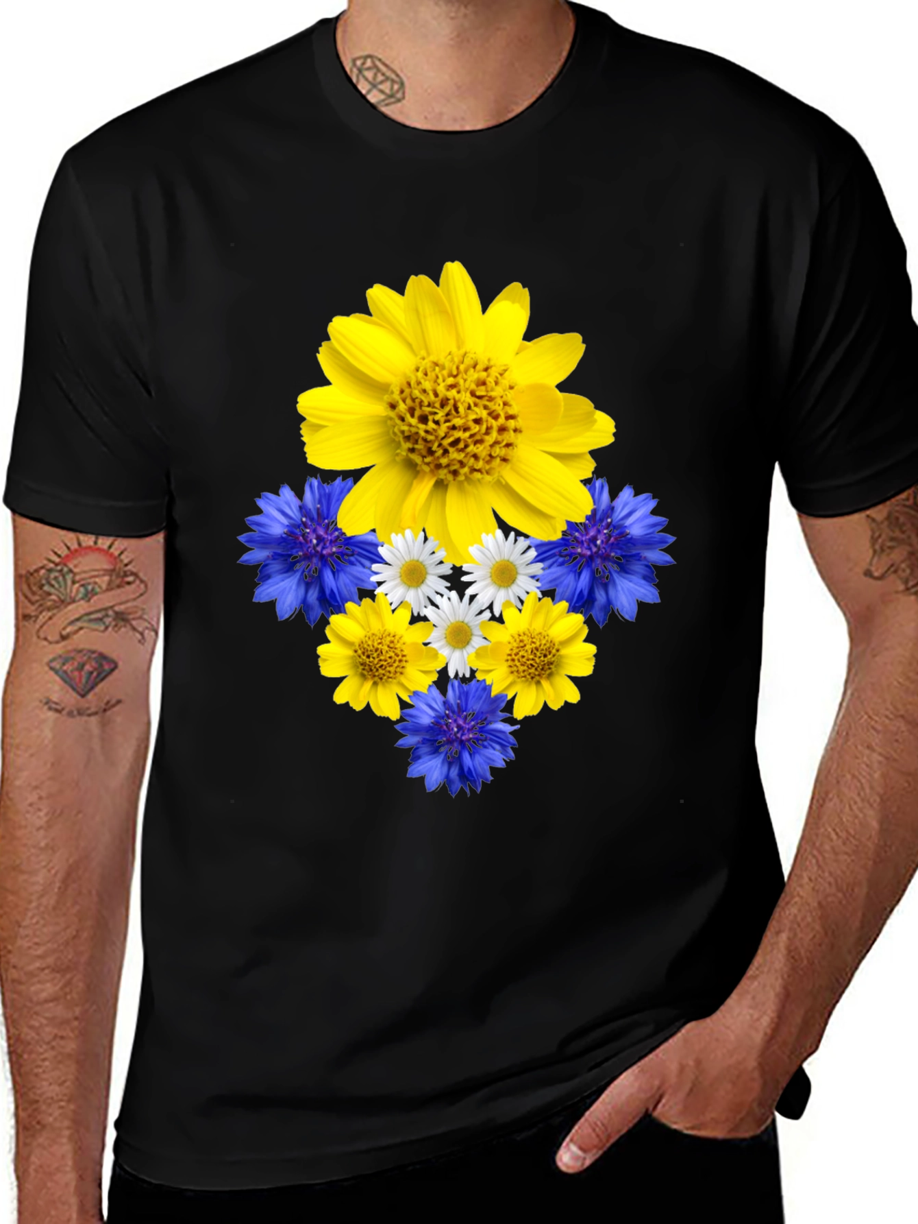 Floral Ukrainian Pride Black T-Shirt