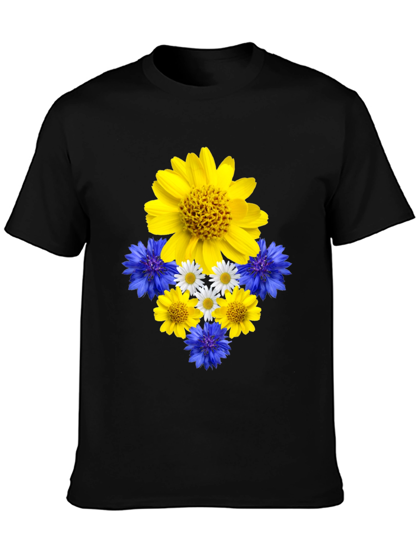 Floral Ukrainian Pride Black T-Shirt
