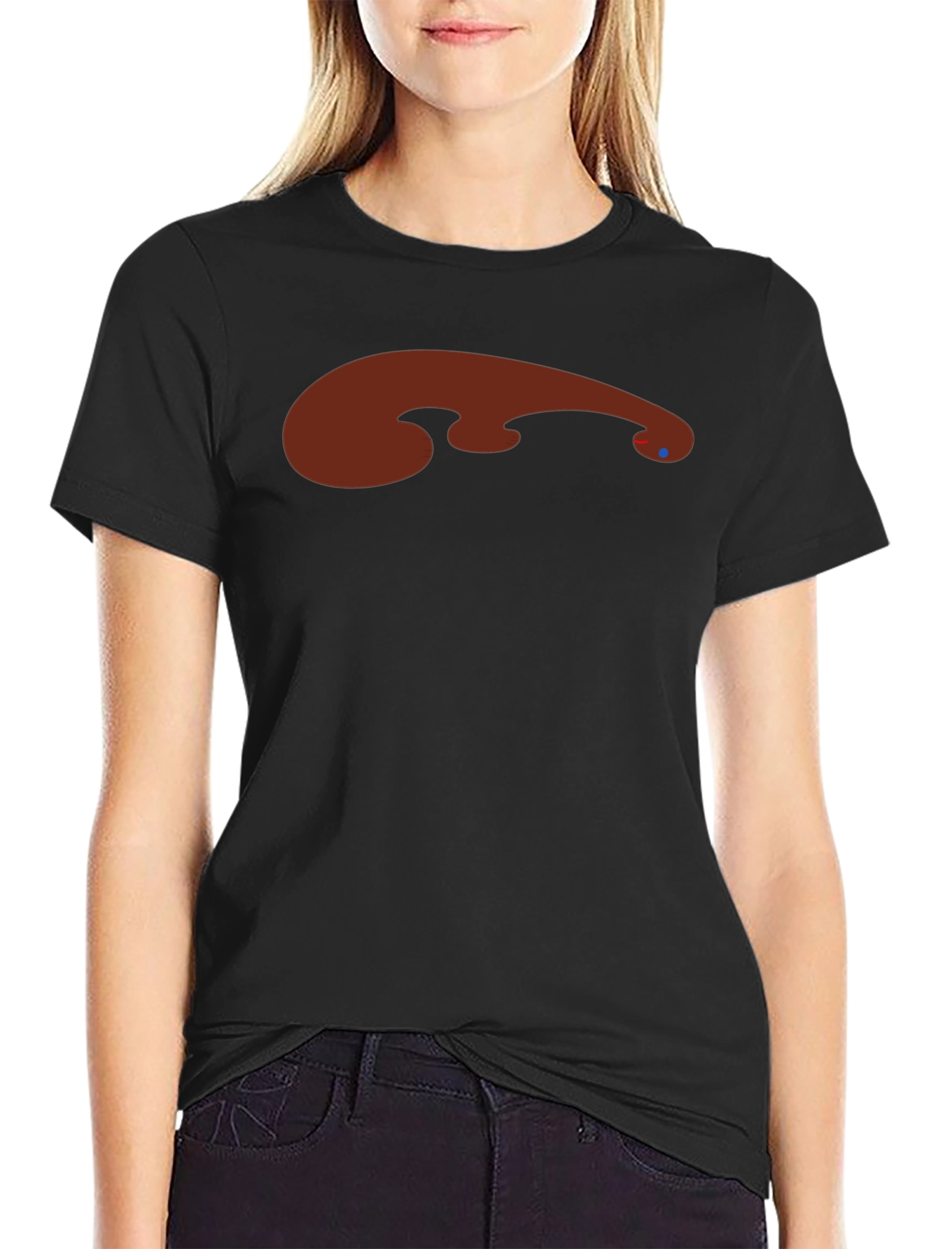 Abstract Brown Graphic Print Black Tee