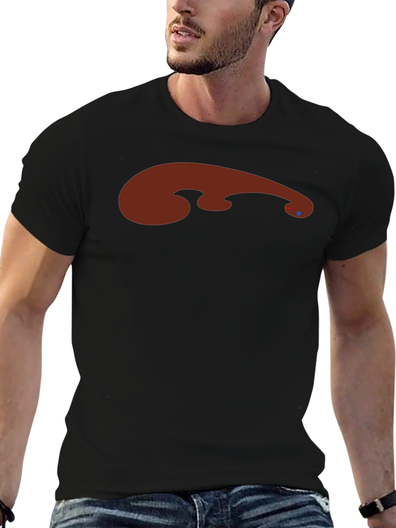 Abstract Brown Graphic Print Black Tee