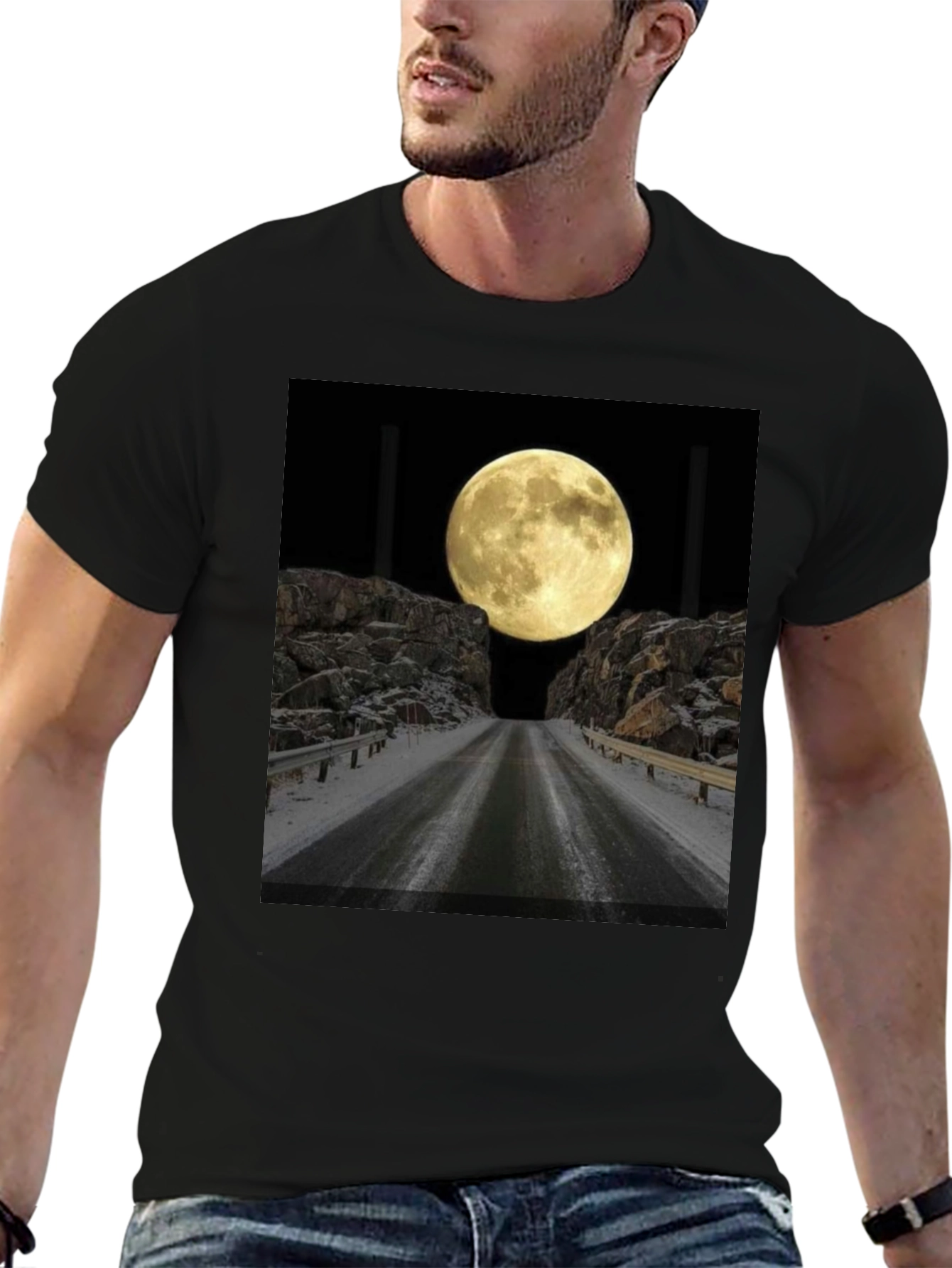Moonlit Road Graphic T-Shirt - Night Adventure Tee