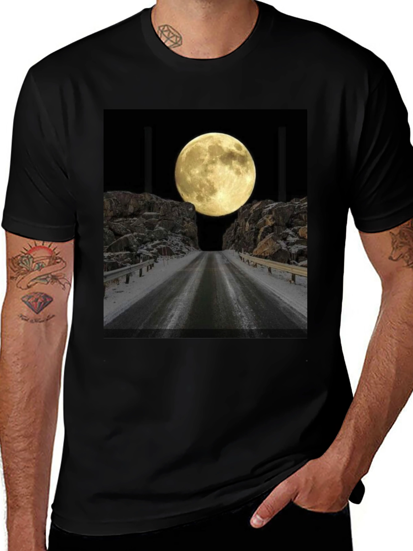 Moonlit Road Graphic T-Shirt - Night Adventure Tee
