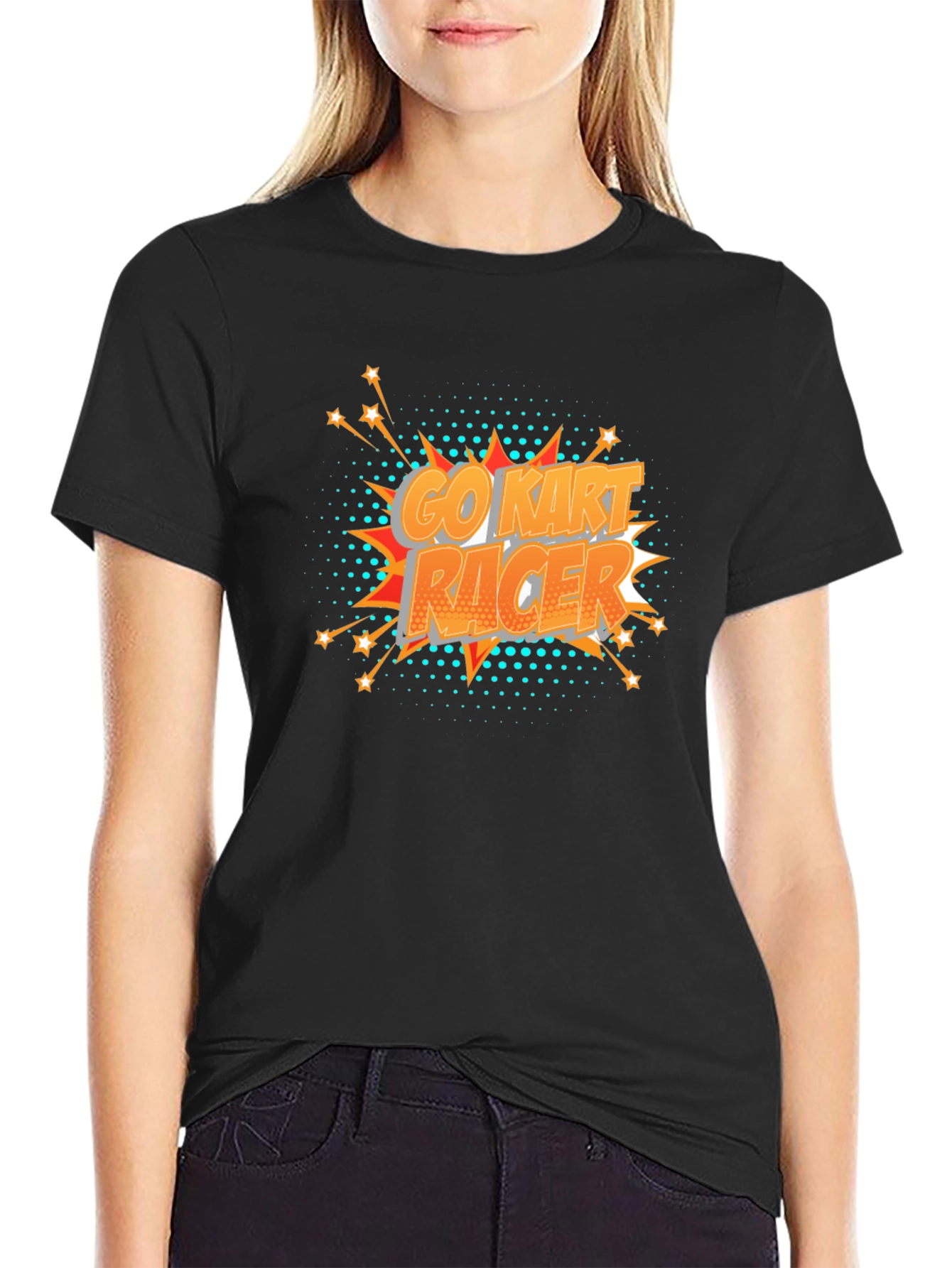 Go Kart Racer Black T-Shirt - Comic Book Style