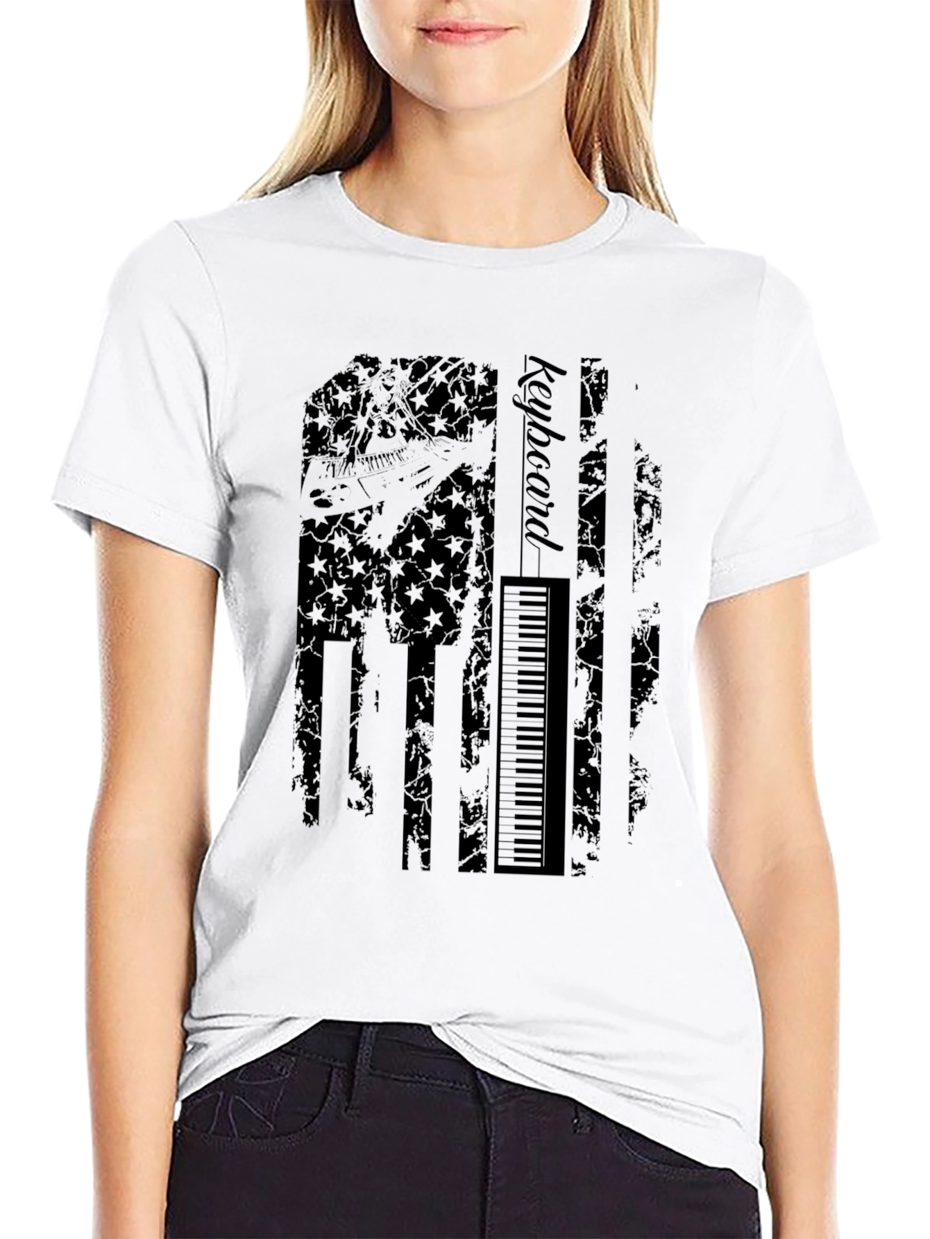 Keyboard American Flag Graphic T-Shirt