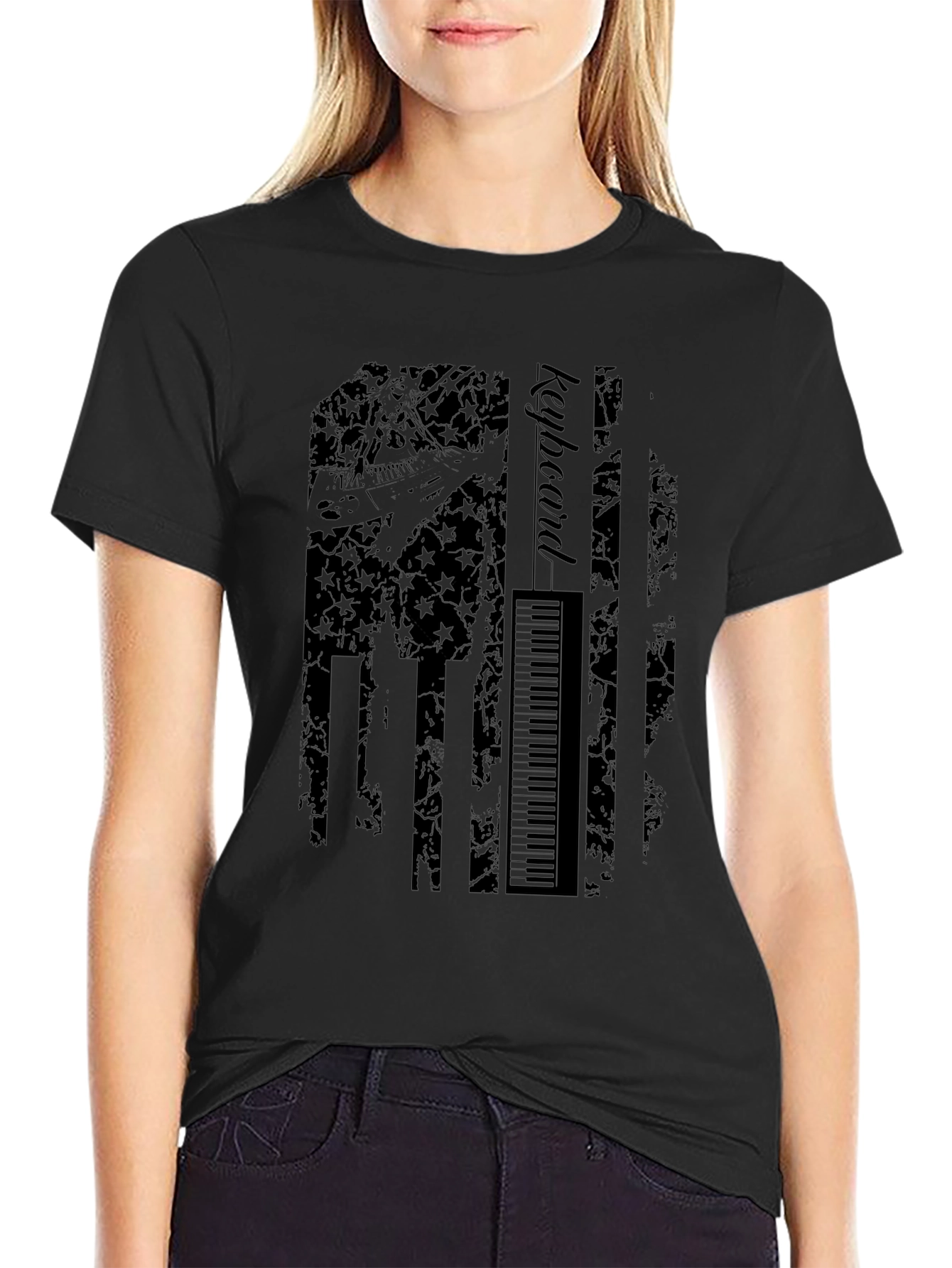 Keyboard American Flag Graphic T-Shirt