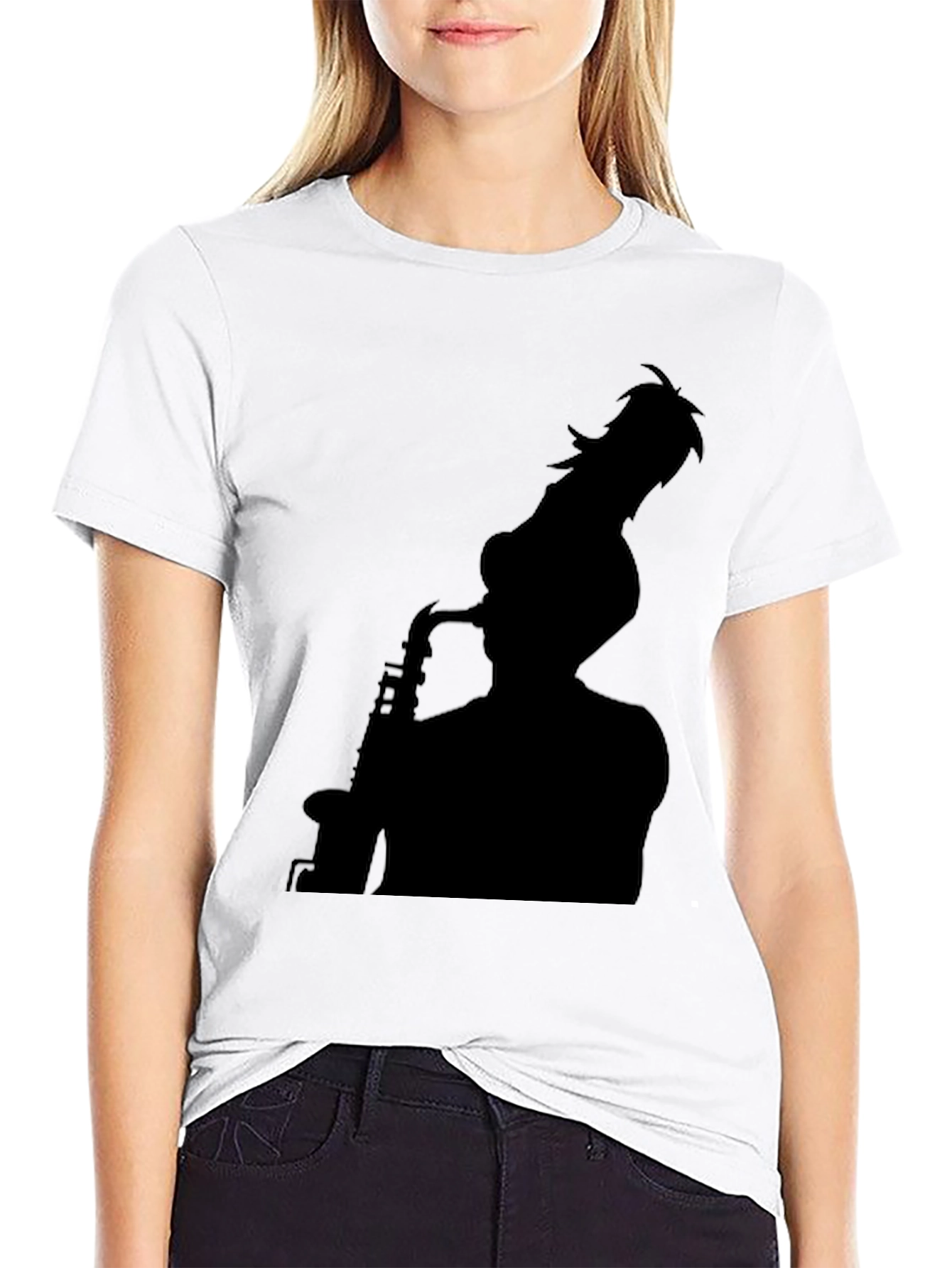 Saxophone Player Silhouette Graphic Tee - Black