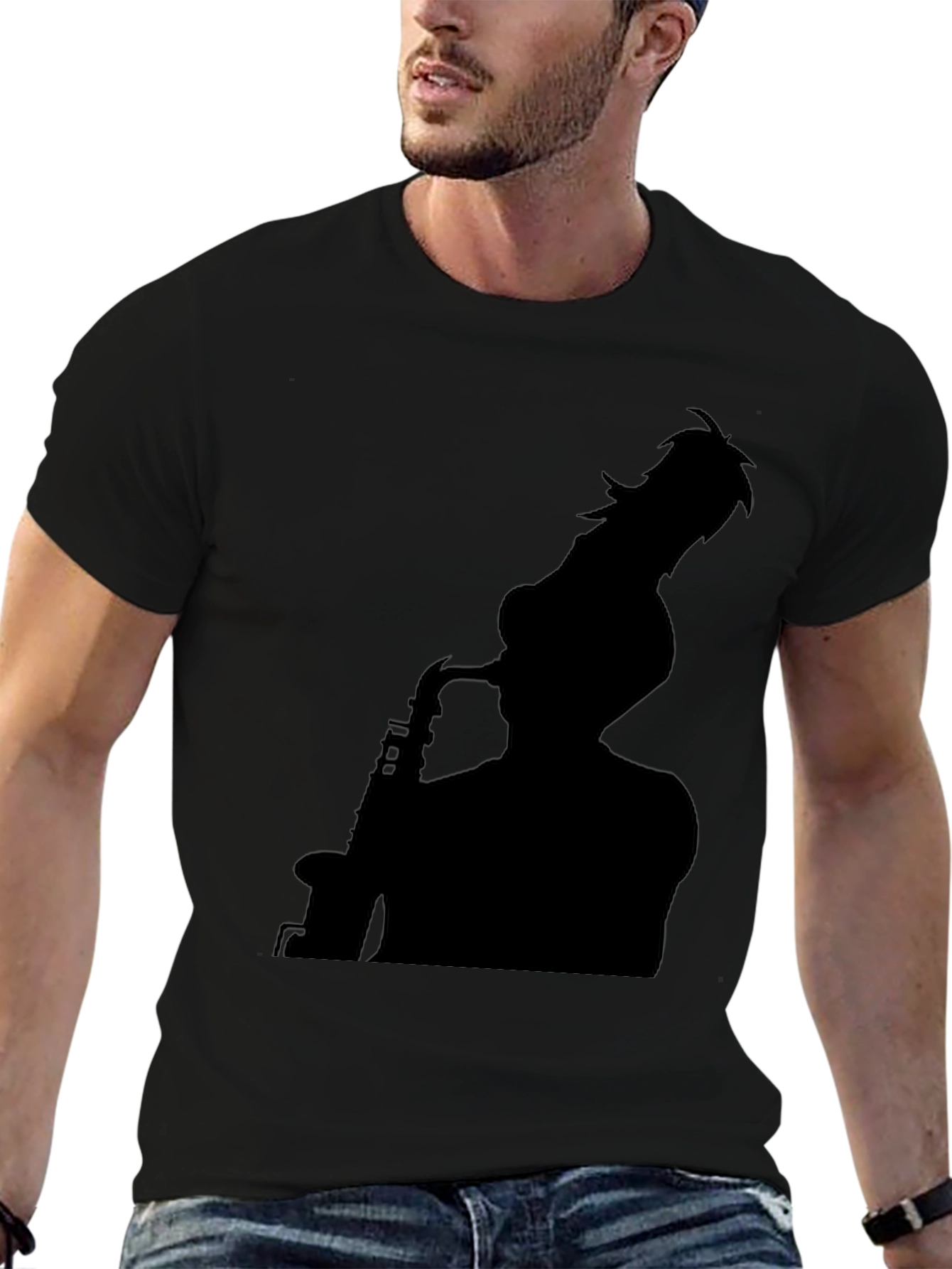 Saxophone Player Silhouette Graphic Tee - Black