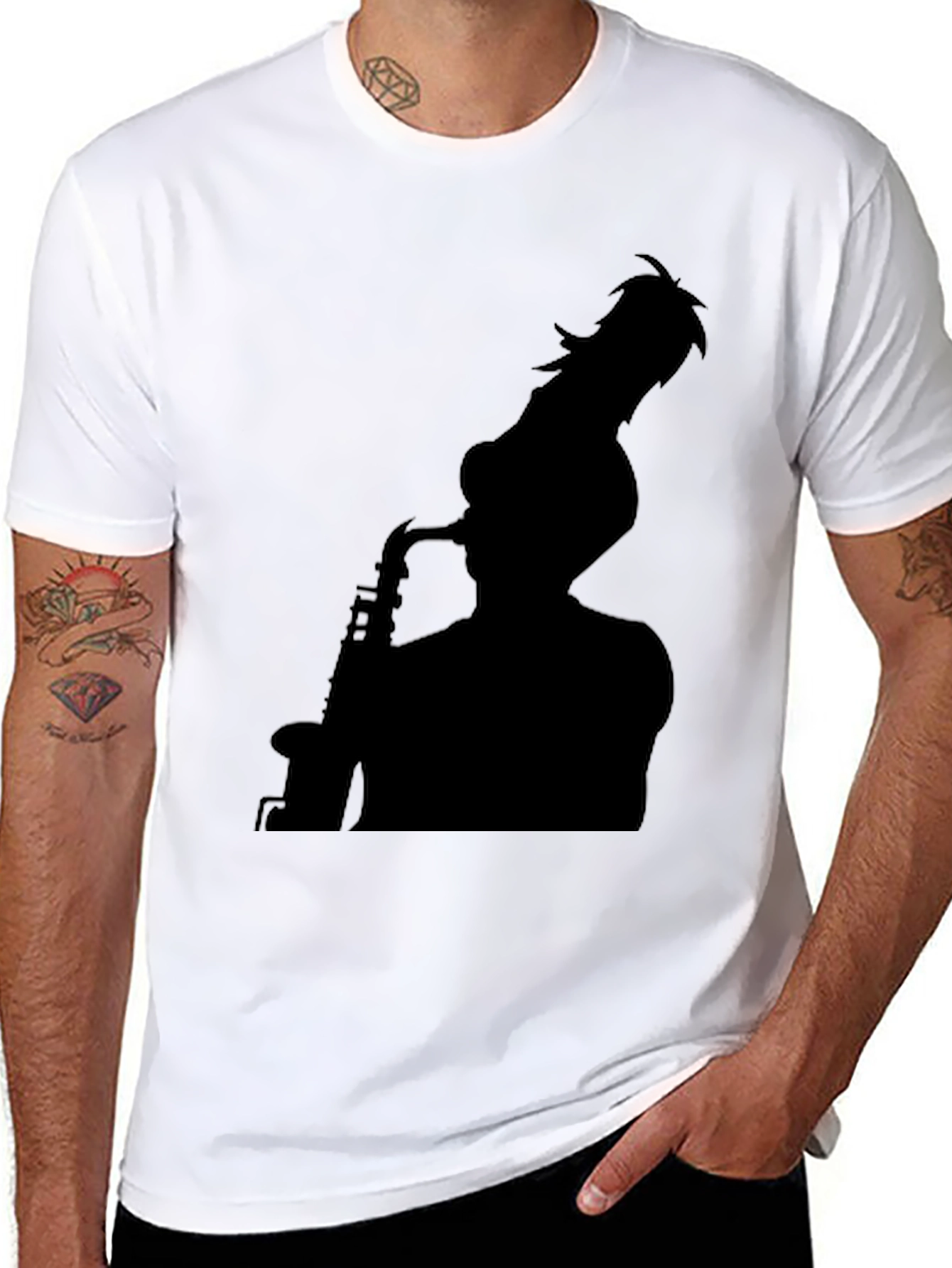 Saxophone Player Silhouette Graphic Tee - Black
