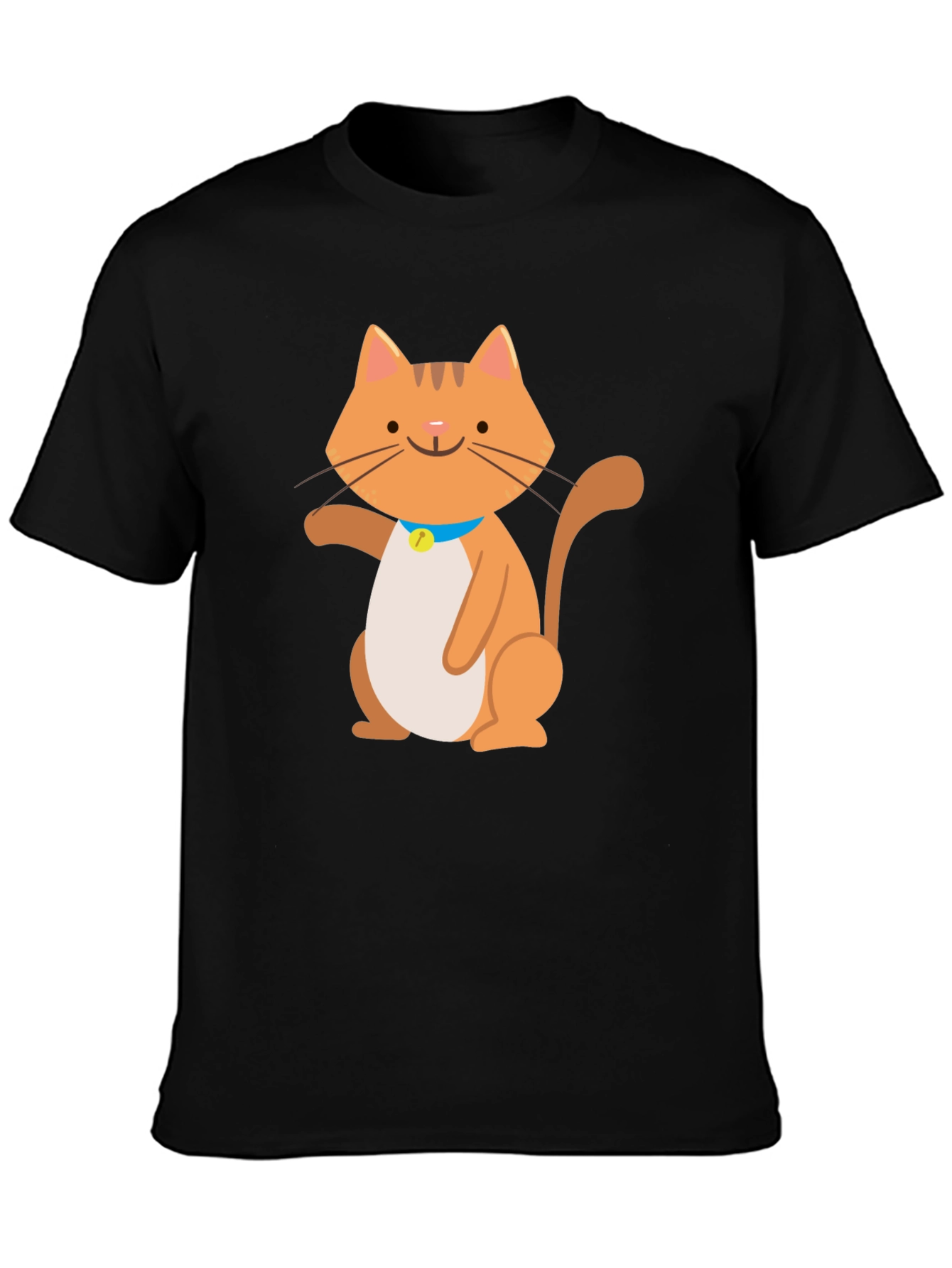 Cute Cartoon Cat Graphic Black T-Shirt