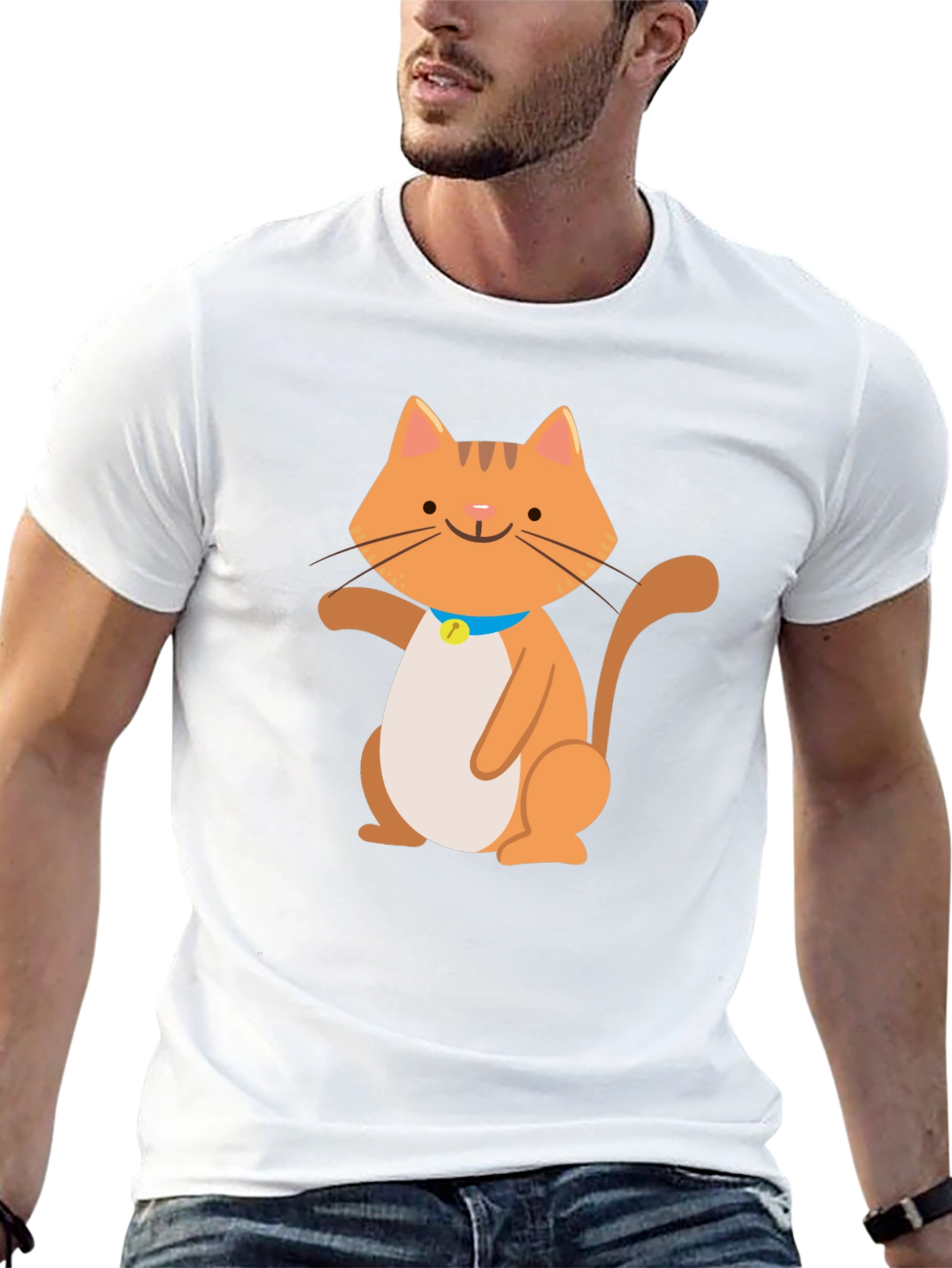 Cute Cartoon Cat Graphic Black T-Shirt