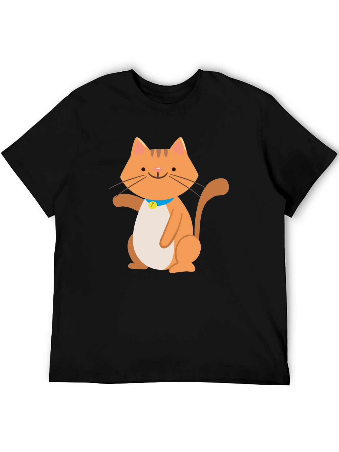 Cute Cartoon Cat Graphic Black T-Shirt