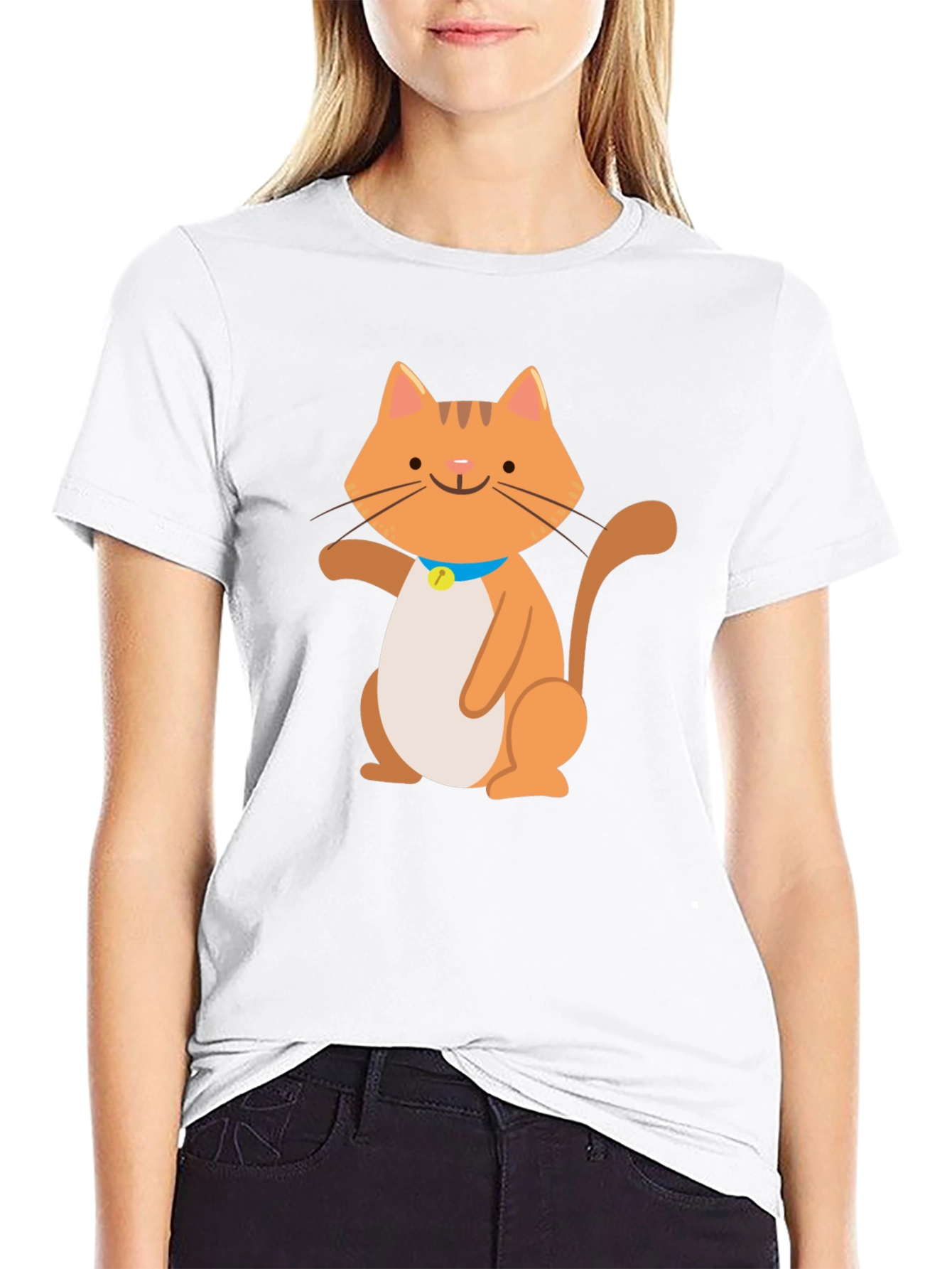 Cute Cartoon Cat Graphic Black T-Shirt