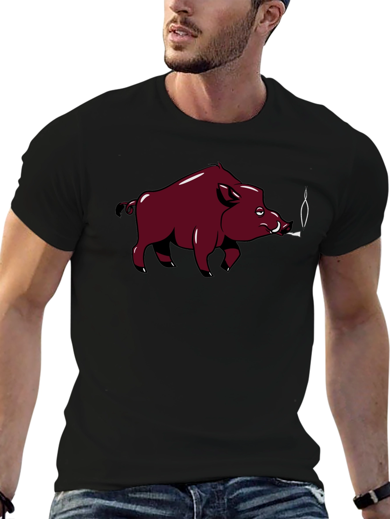 Smoking Hog Graphic Tee - Black