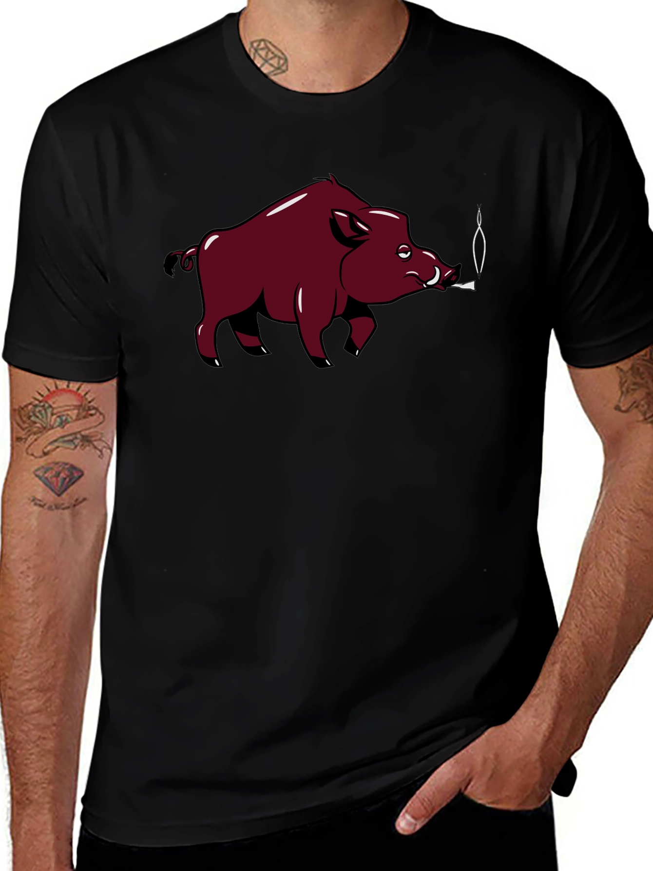 Smoking Hog Graphic Tee - Black