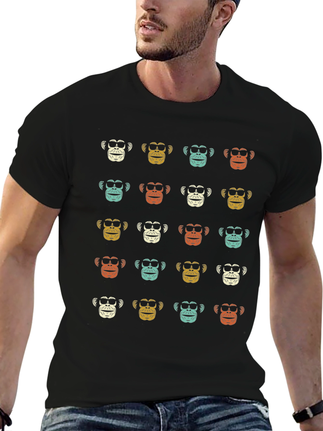 Retro Monkey Pattern T-Shirt