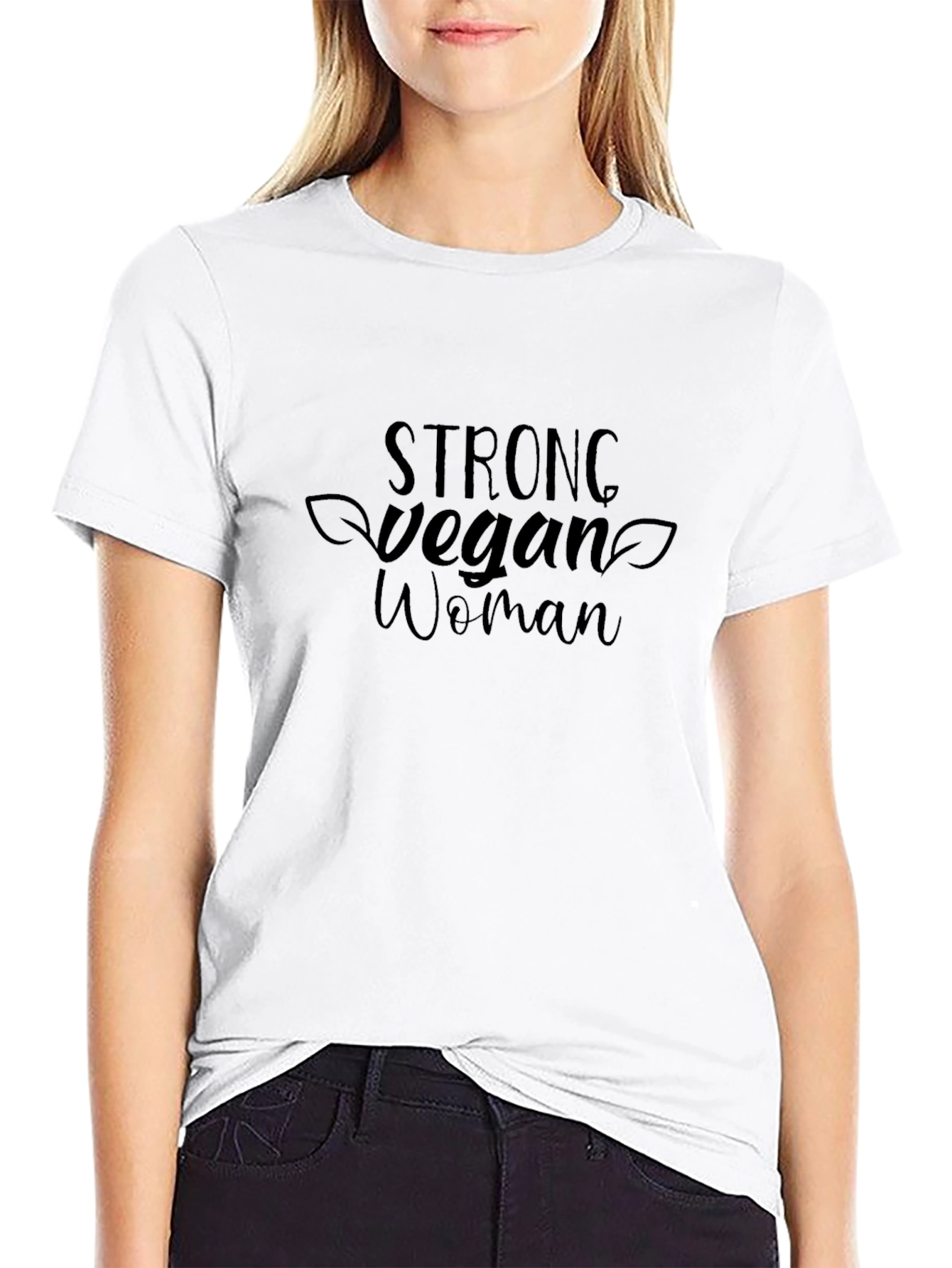 Strong Vegan Woman Graphic Tee - Black