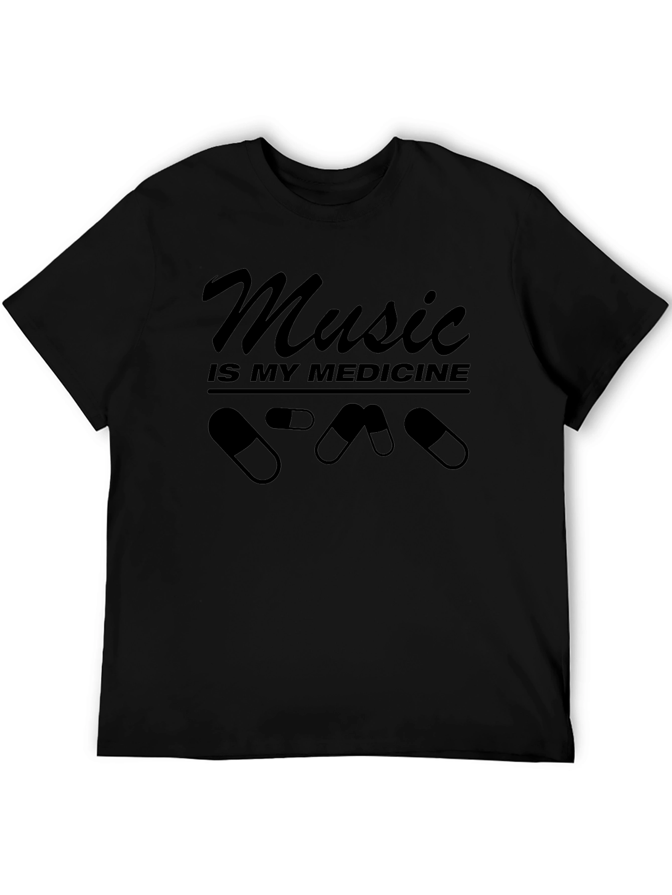 Music is My Medicine Black Graphic T-Shirt