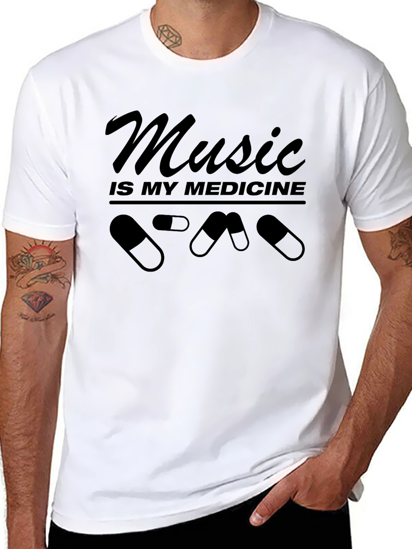 Music is My Medicine Black Graphic T-Shirt
