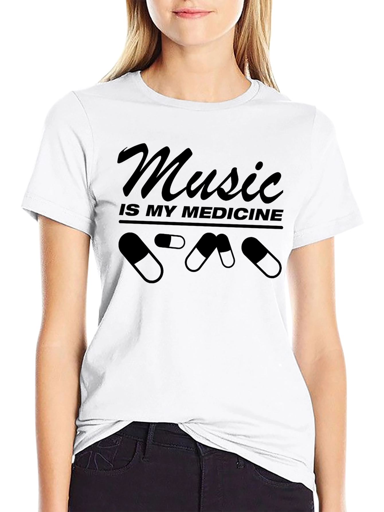 Music is My Medicine Black Graphic T-Shirt