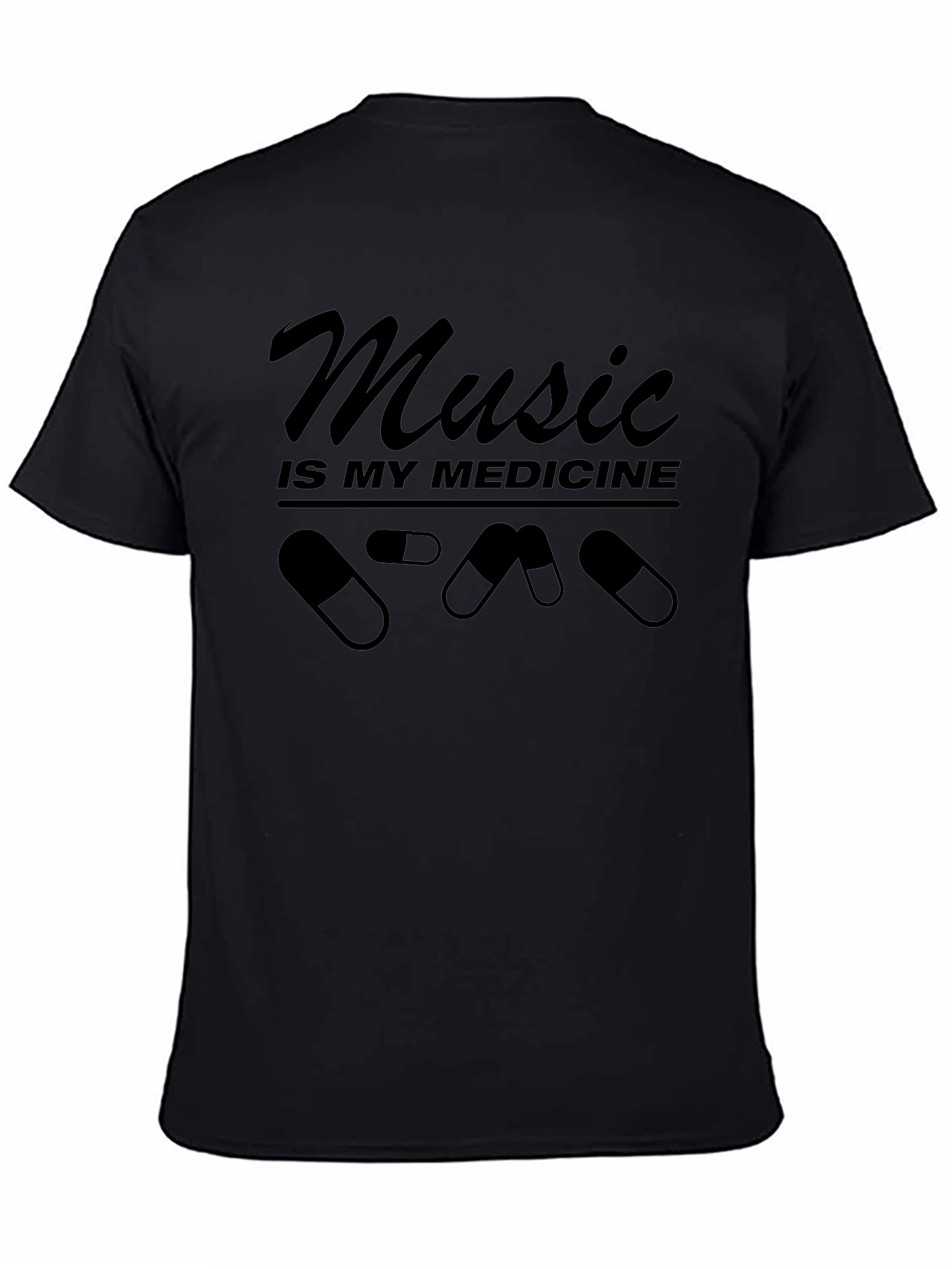 Music is My Medicine Black Graphic T-Shirt
