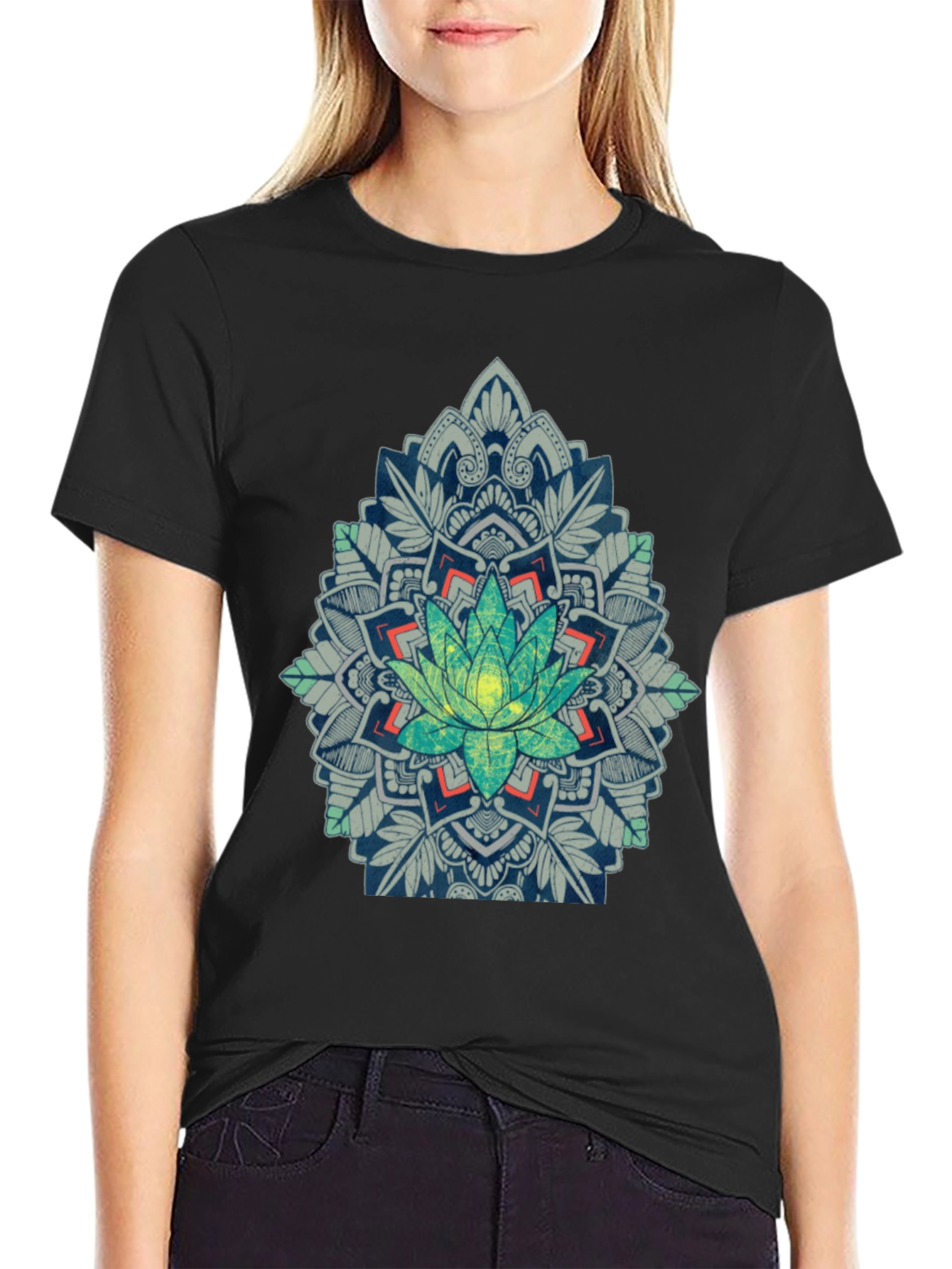 Lotus Mandala Graphic Tee - Black T-Shirt