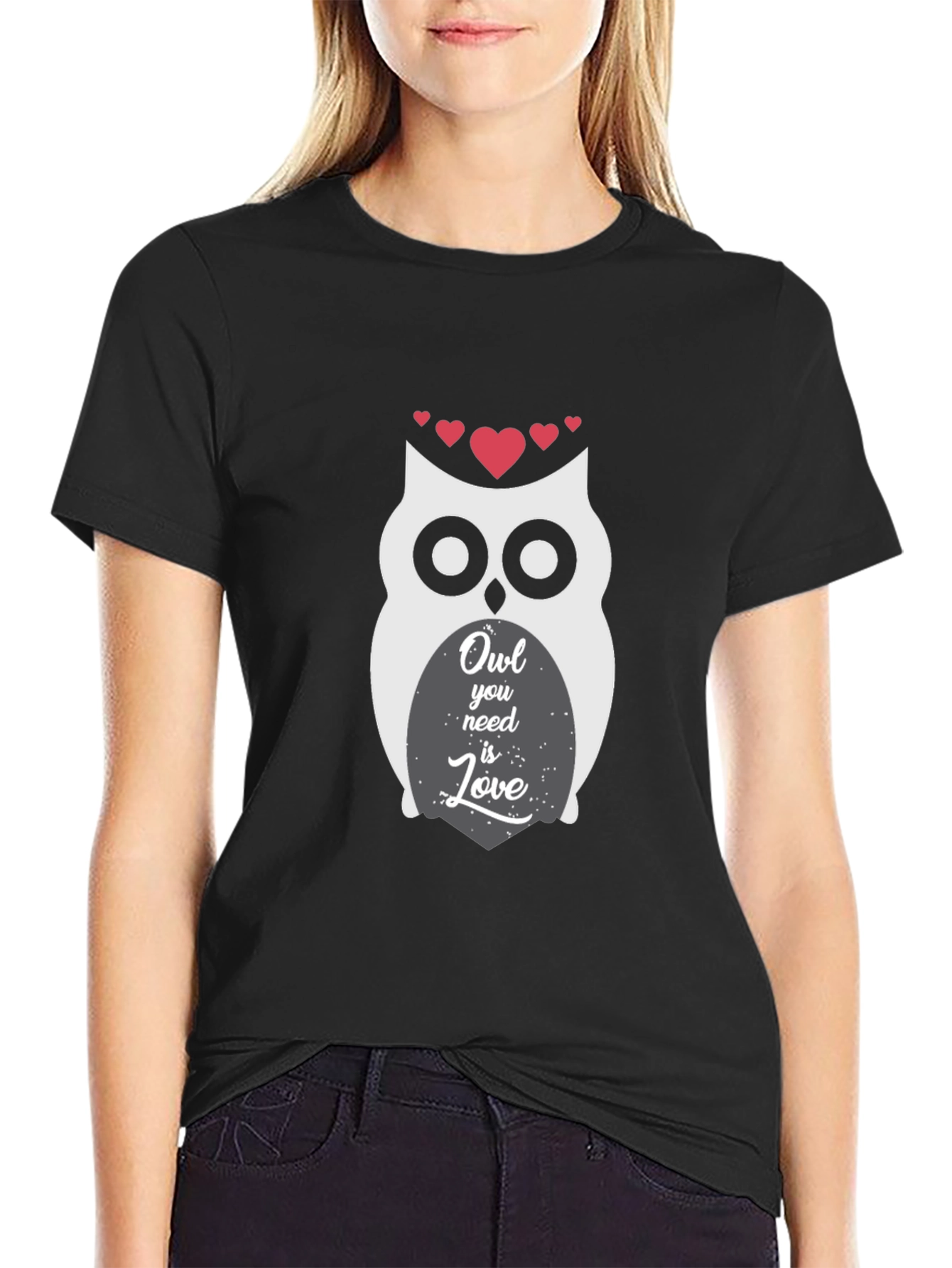 Owl You Need Is Love Graphic Print Black T-Shirt