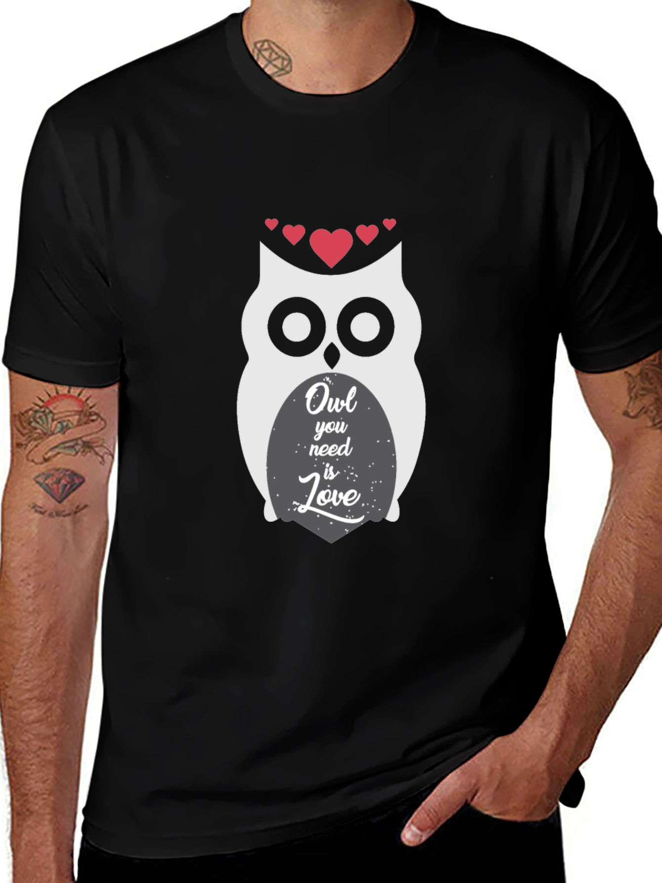 Owl You Need Is Love Graphic Print Black T-Shirt
