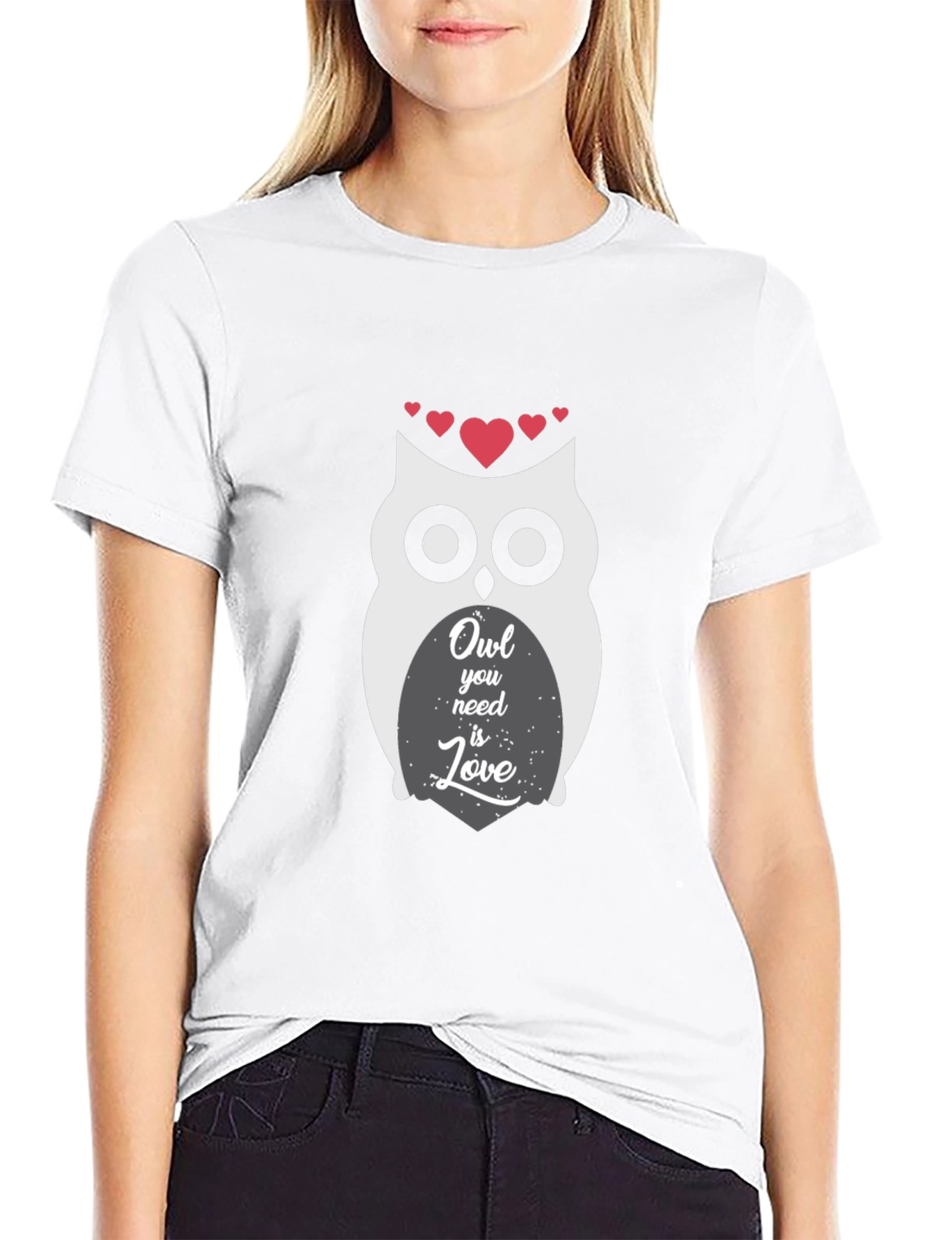 Owl You Need Is Love Graphic Print Black T-Shirt