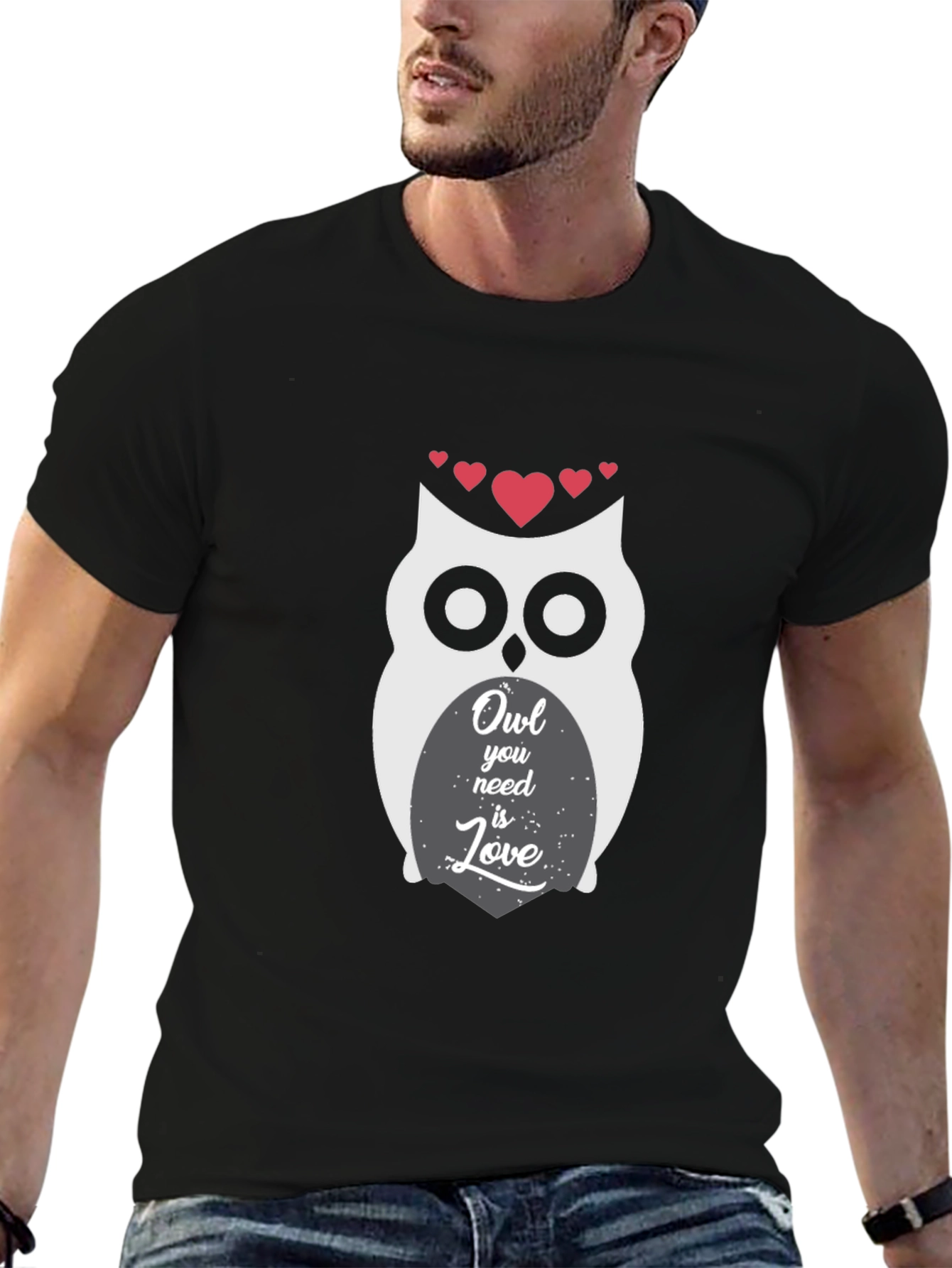 Owl You Need Is Love Graphic Print Black T-Shirt