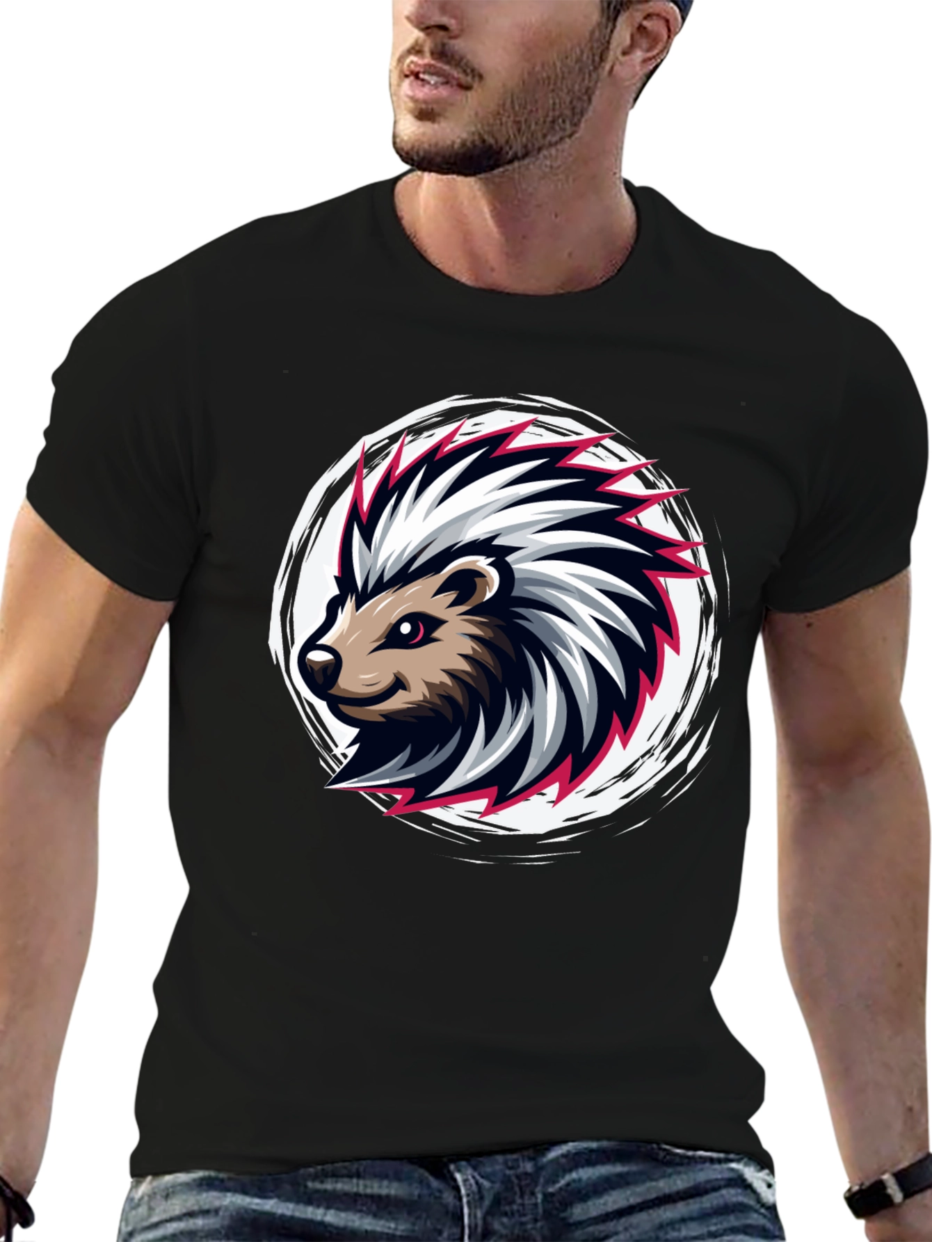 Cool Porcupine Graphic Black T-Shirt