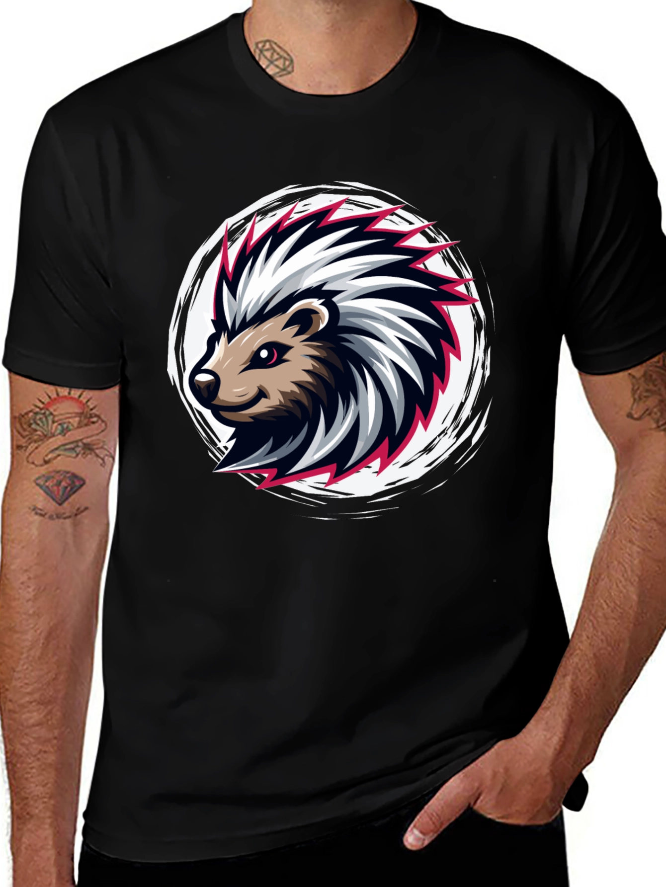 Cool Porcupine Graphic Black T-Shirt