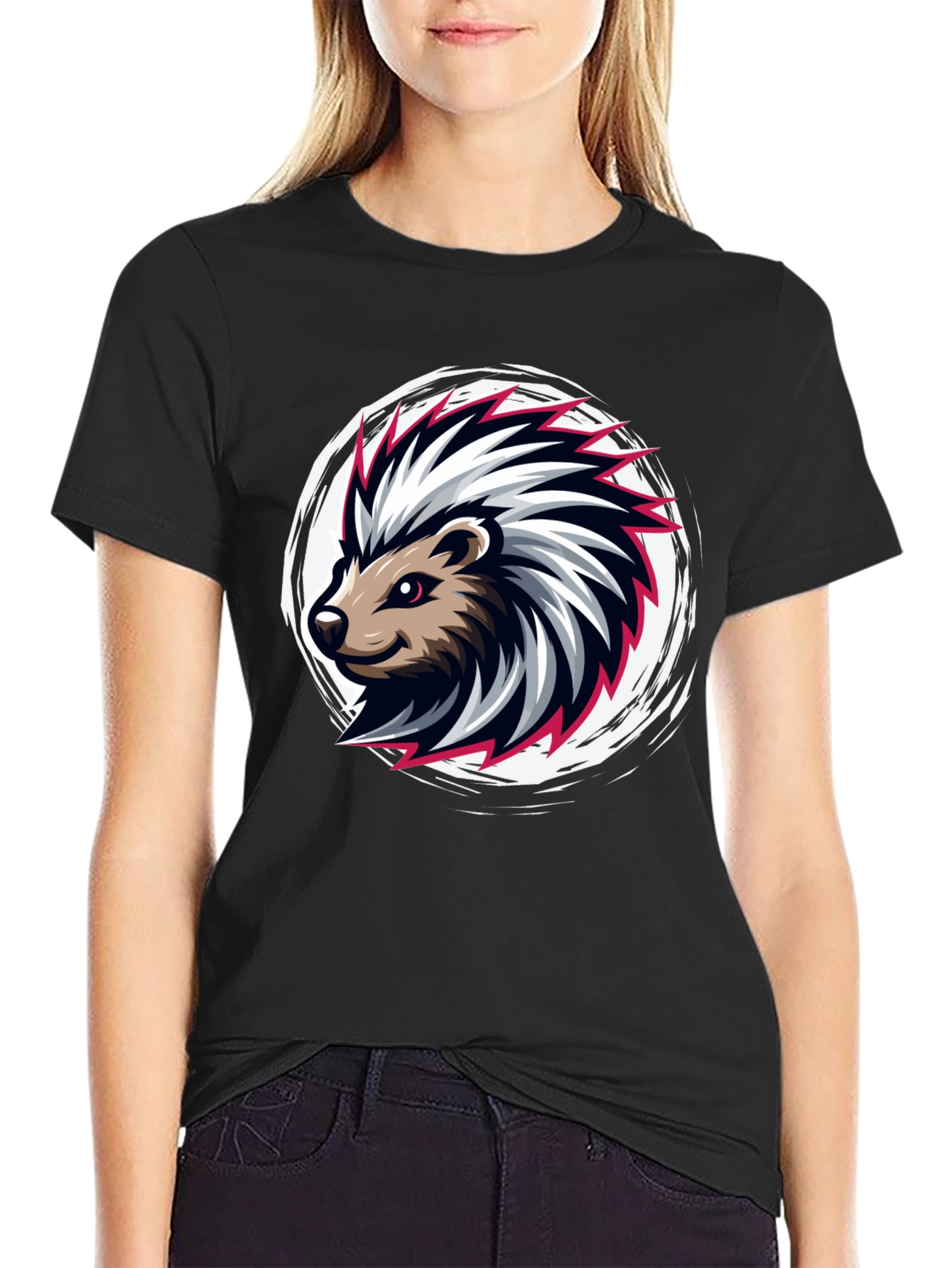 Cool Porcupine Graphic Black T-Shirt