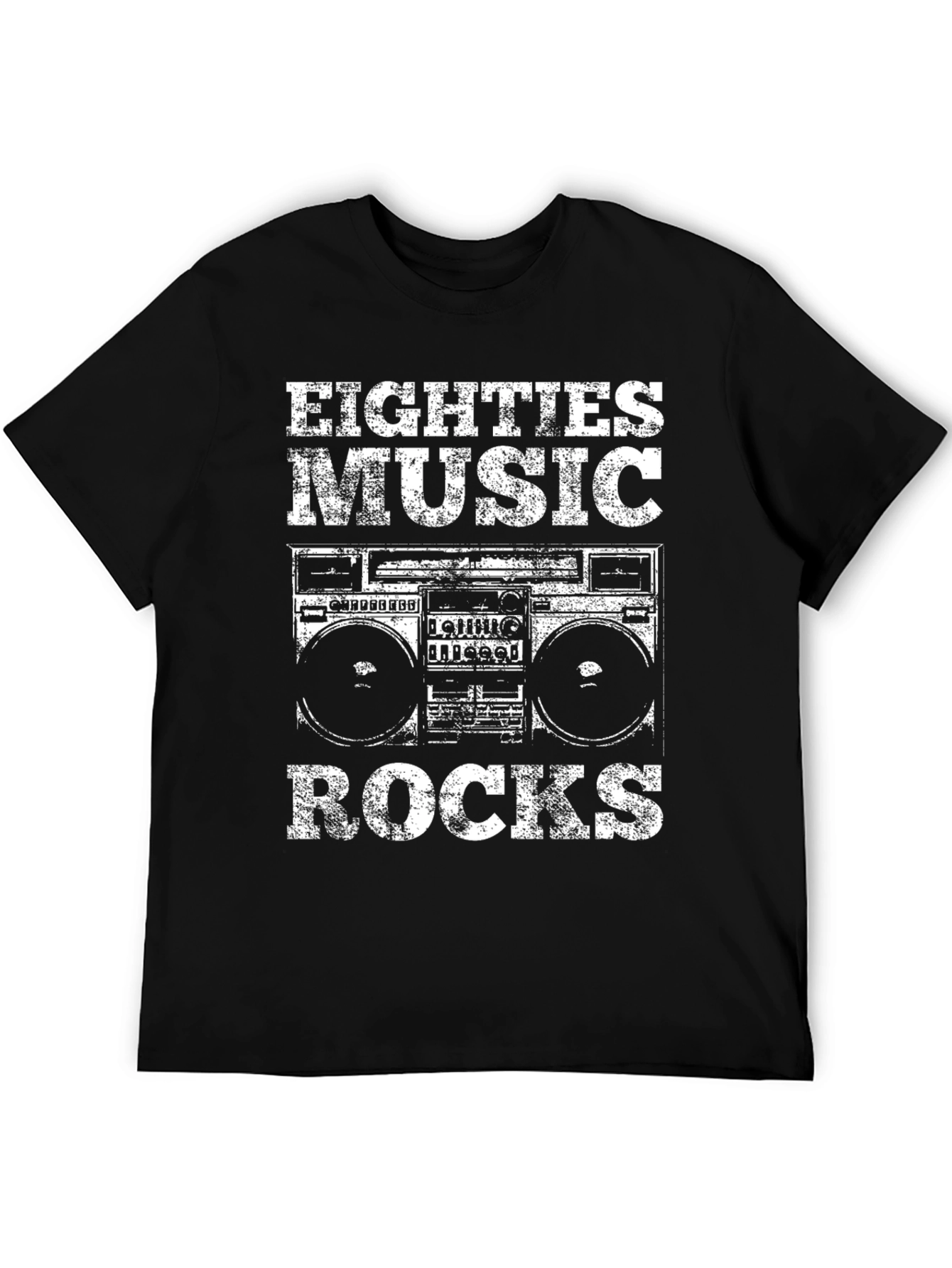 Eighties Music Rocks Black T-Shirt Boombox Design