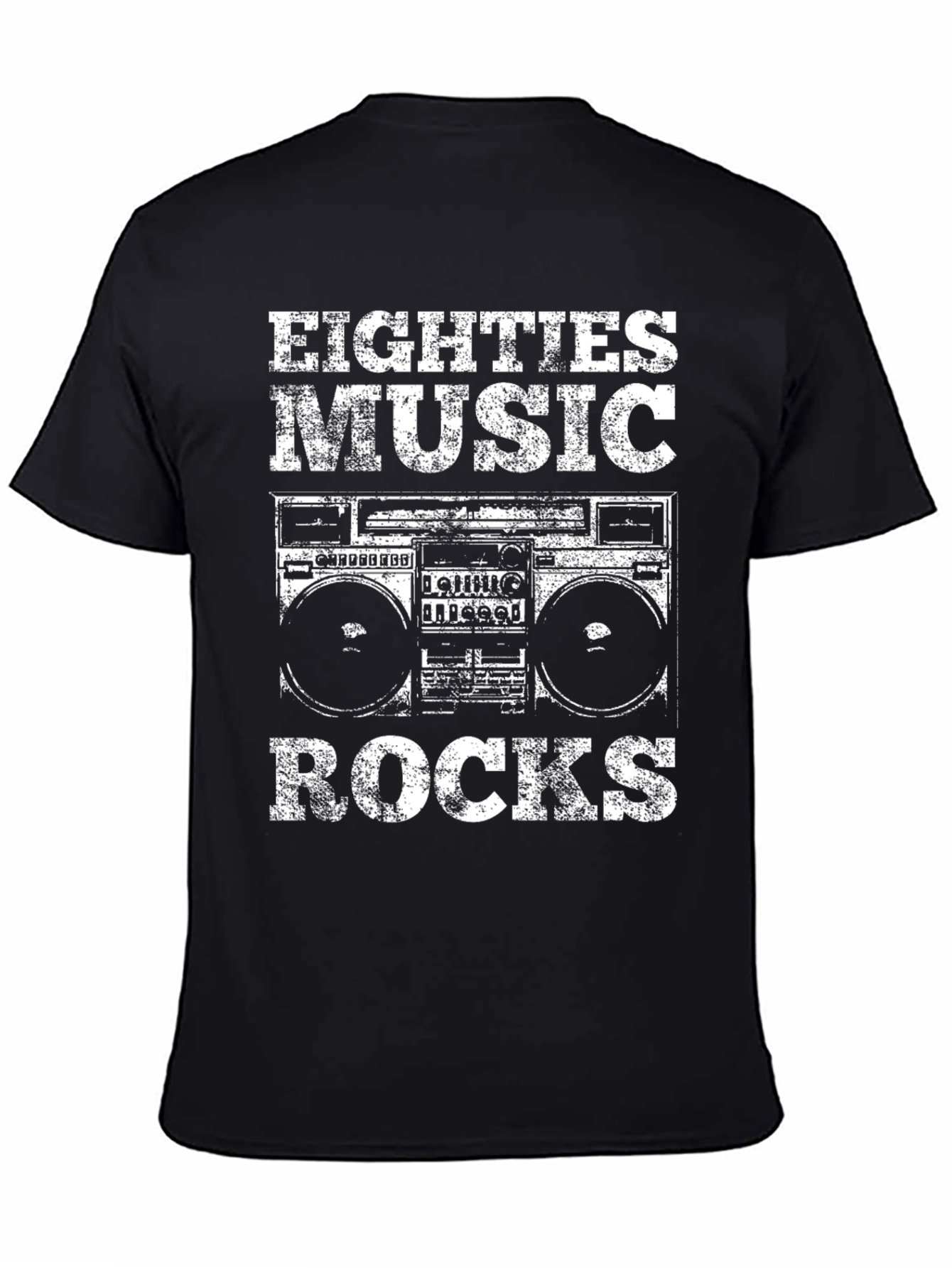 Eighties Music Rocks Black T-Shirt Boombox Design