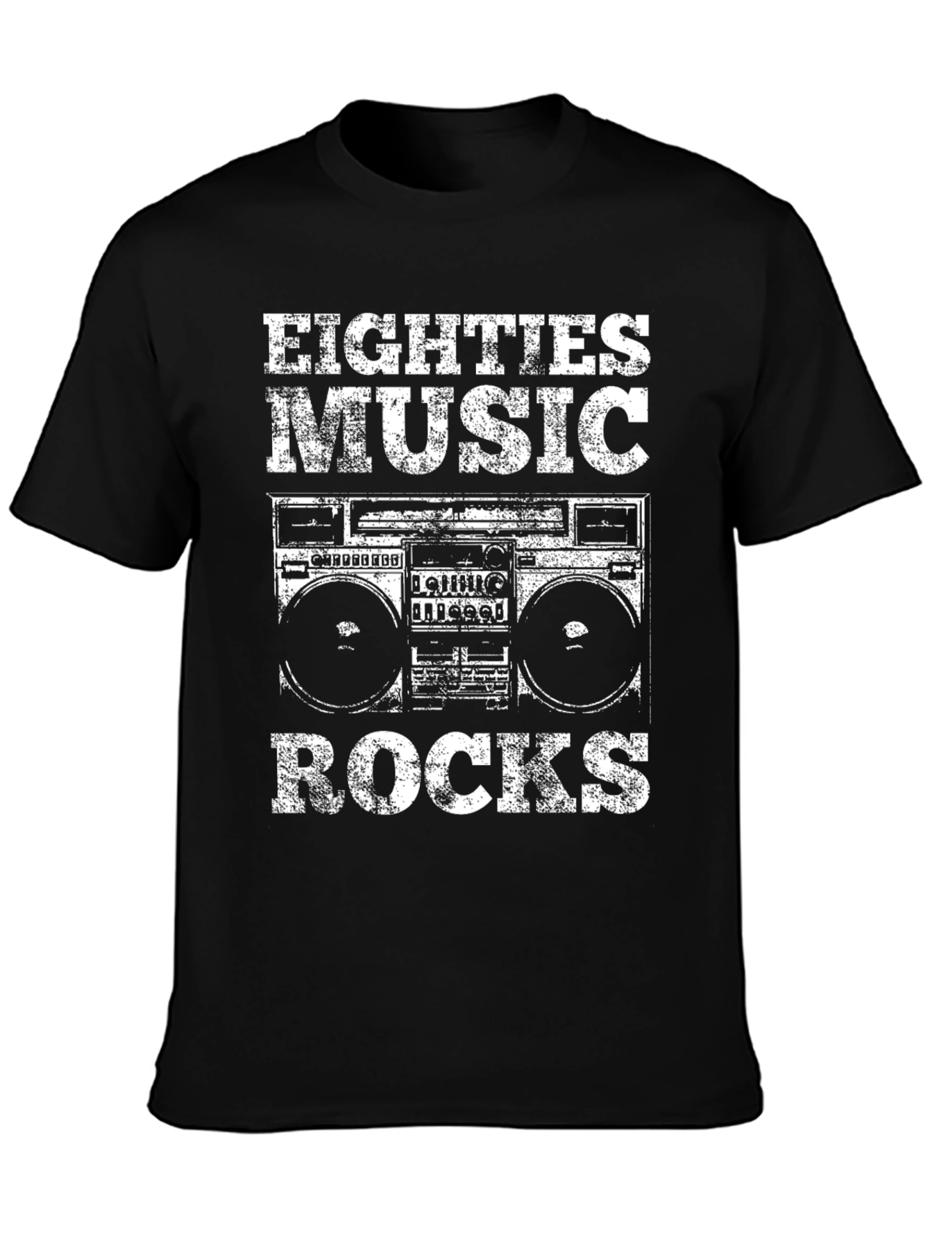 Eighties Music Rocks Black T-Shirt Boombox Design