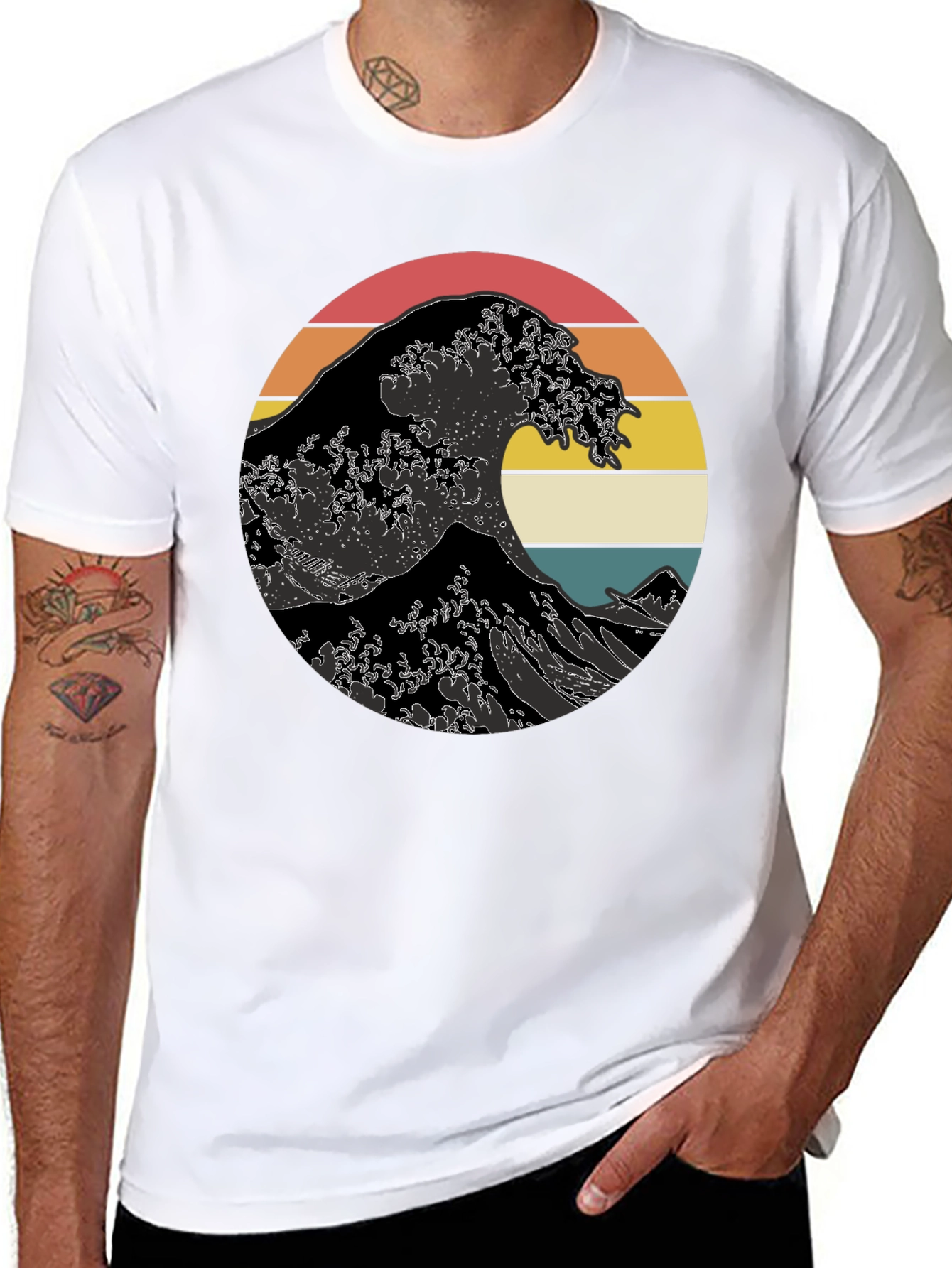Retro Wave Graphic Tee - Black Cotton T-Shirt
