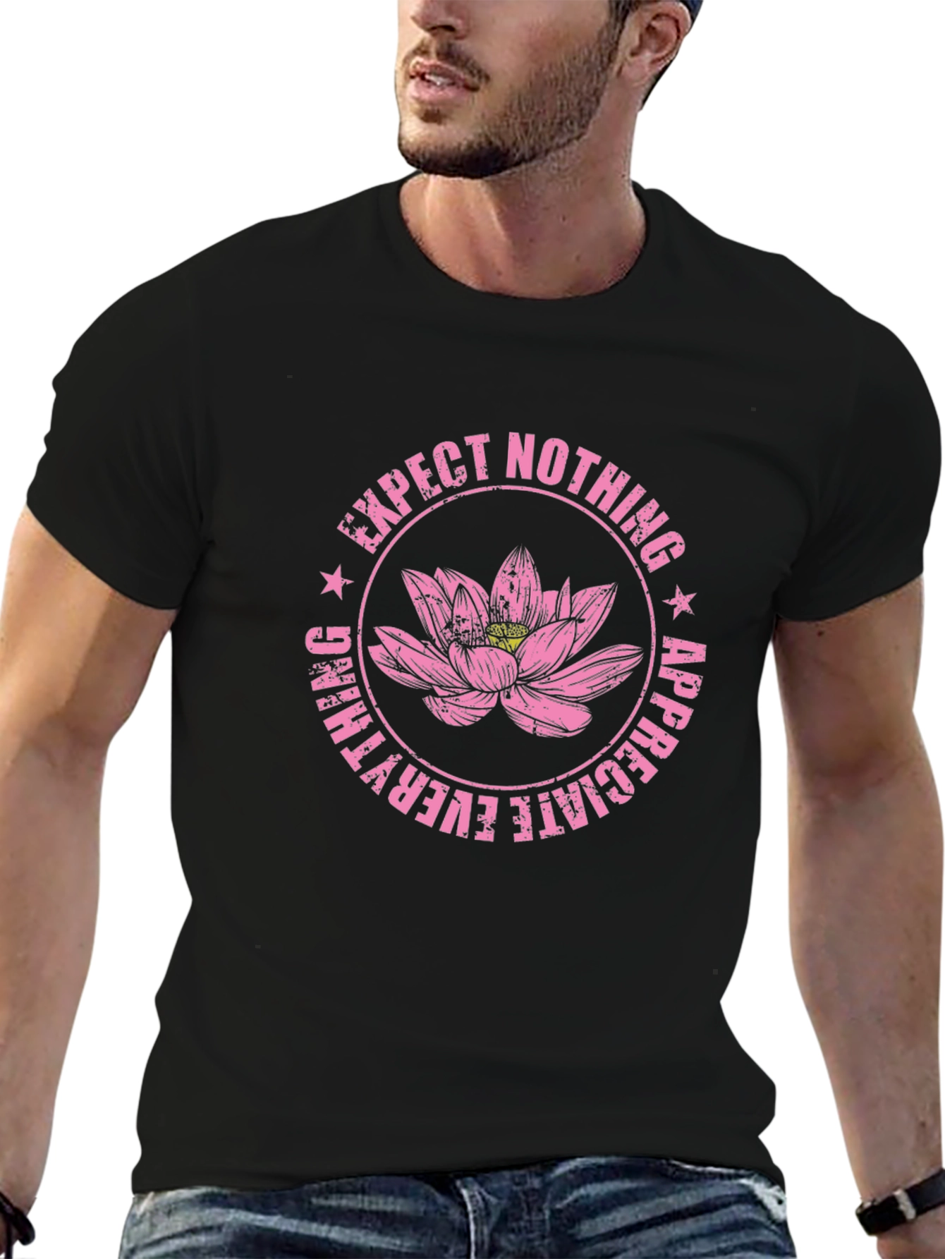 Expect Nothing Lotus Graphic Black T-Shirt