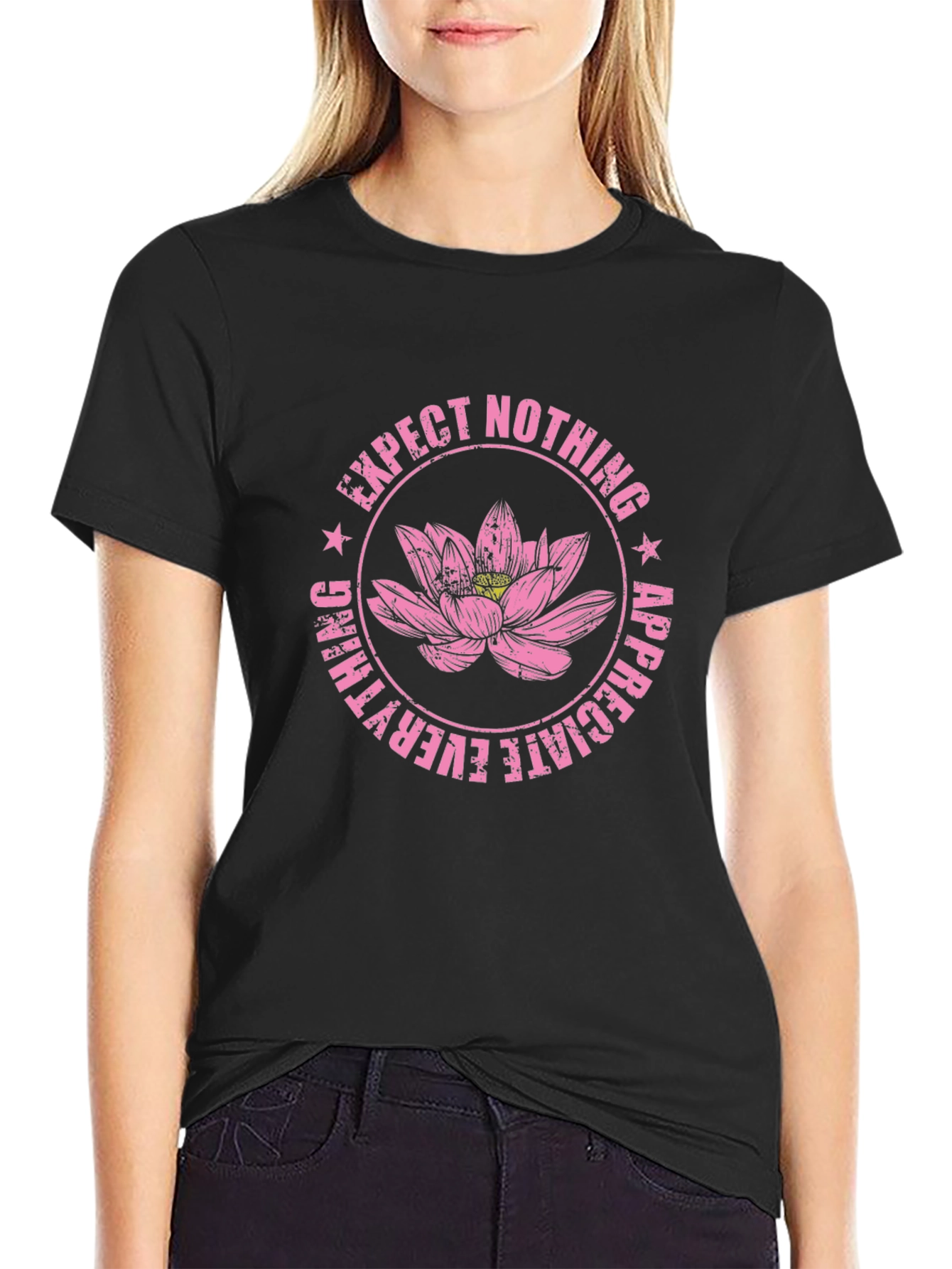 Expect Nothing Lotus Graphic Black T-Shirt