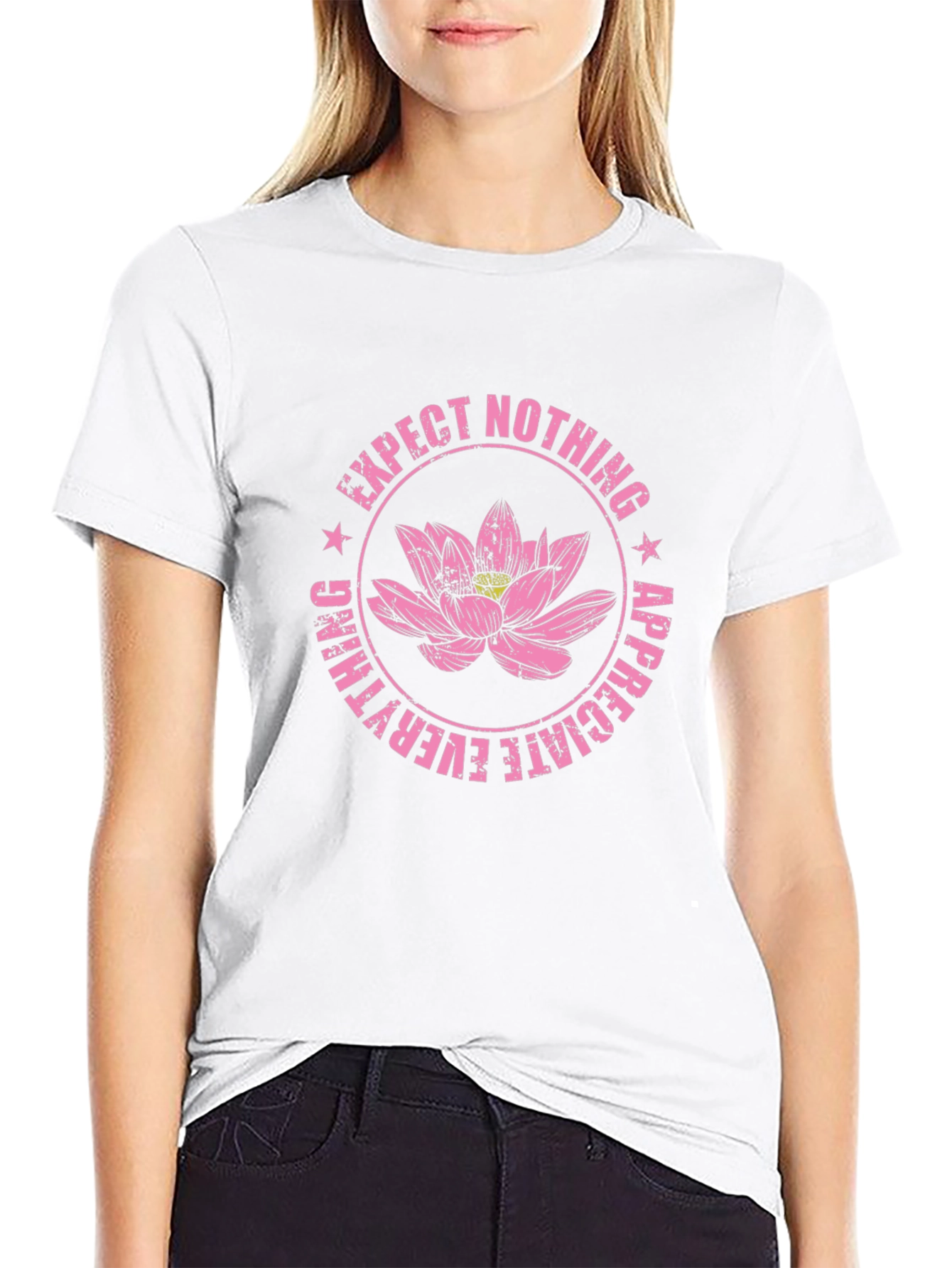 Expect Nothing Lotus Graphic Black T-Shirt