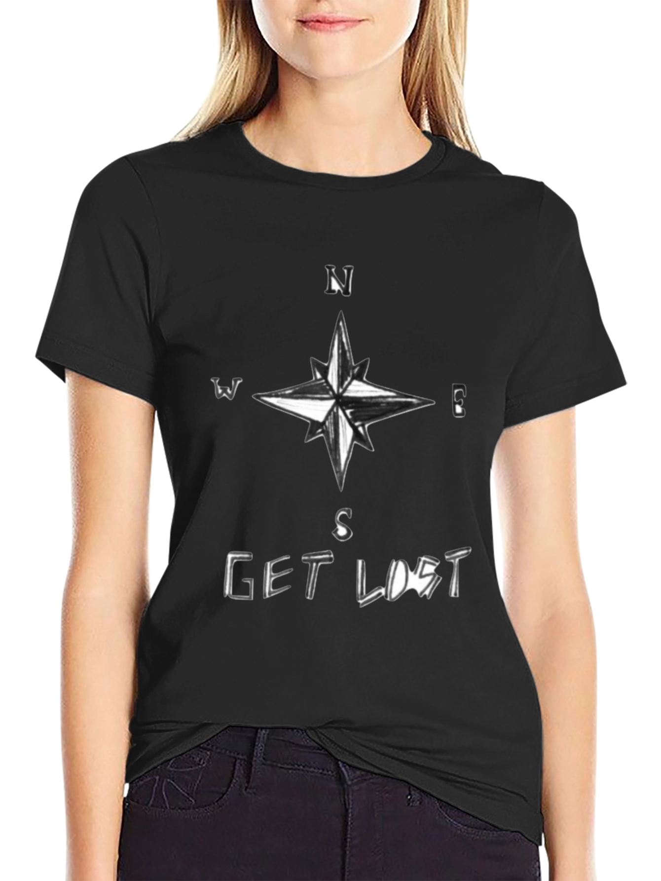 Get Lost Compass Black T-Shirt
