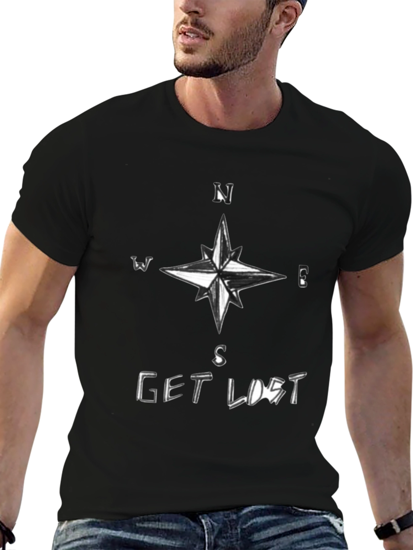 Get Lost Compass Black T-Shirt