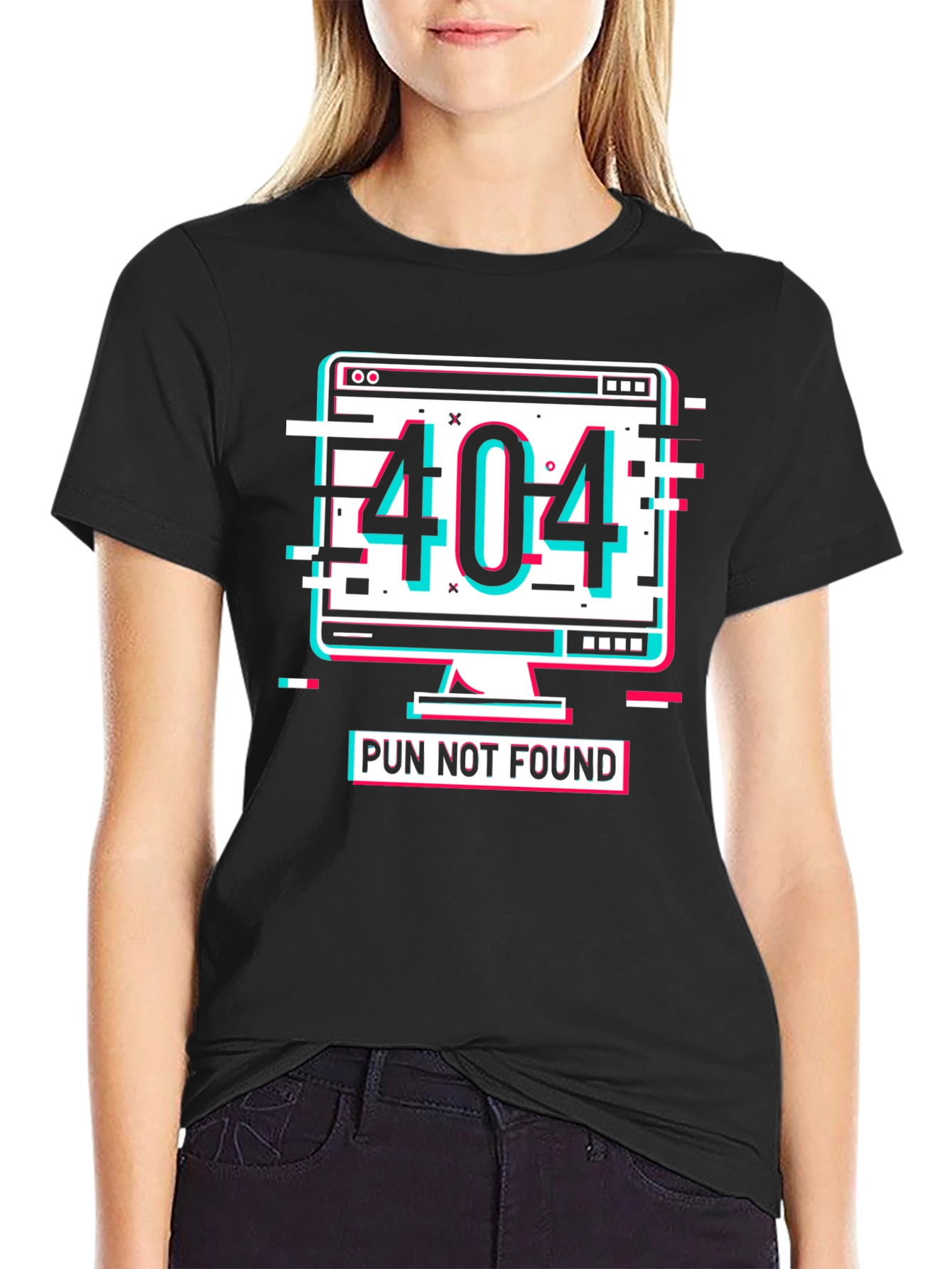 404 Pun Not Found Glitch Style T-Shirt