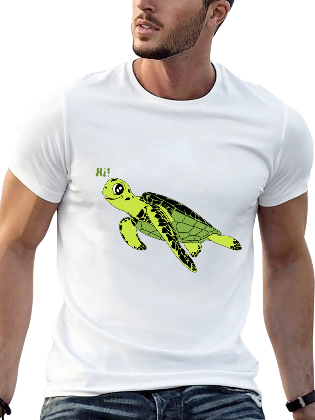 Turtle Hi! Graphic Black T-Shirt