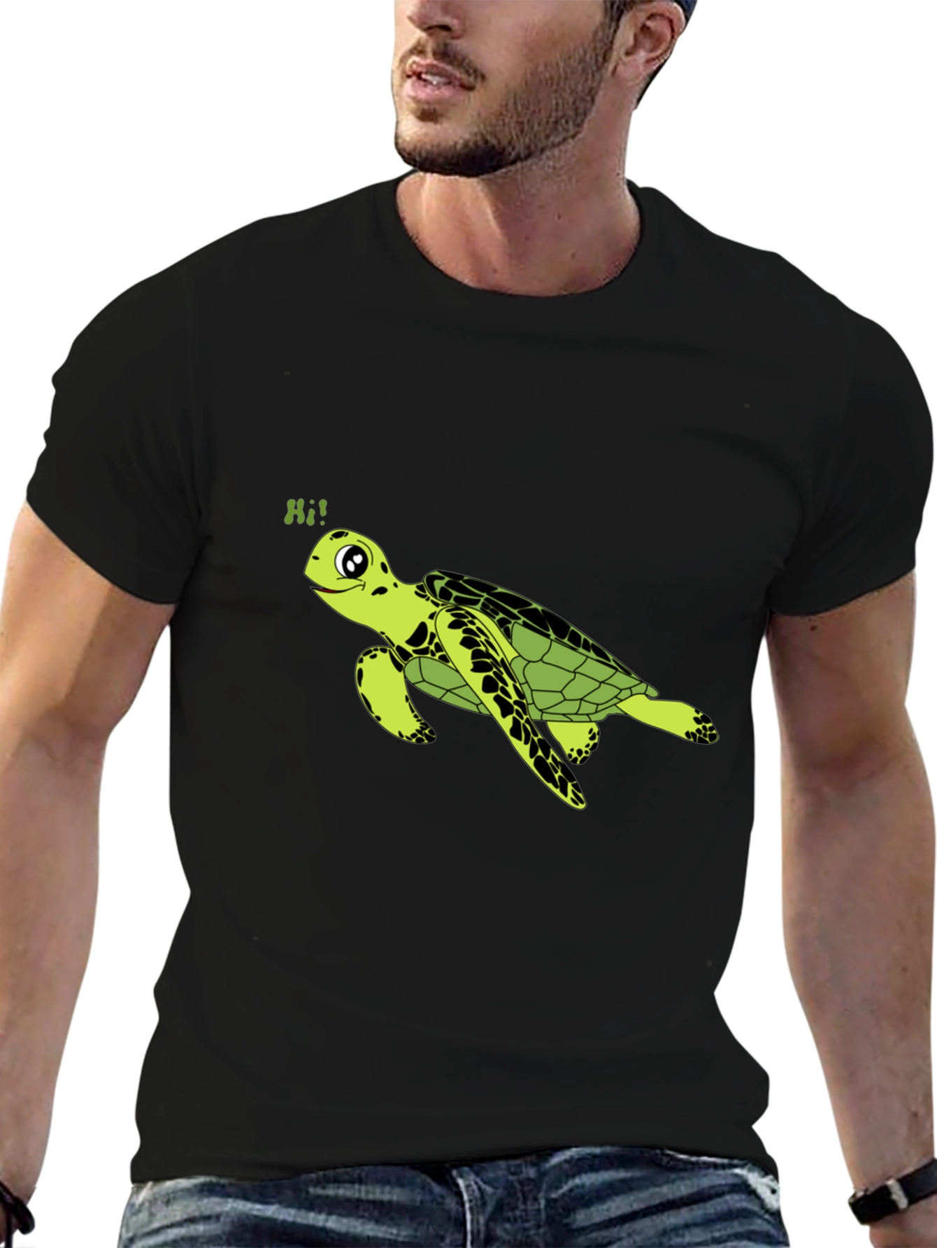 Turtle Hi! Graphic Black T-Shirt