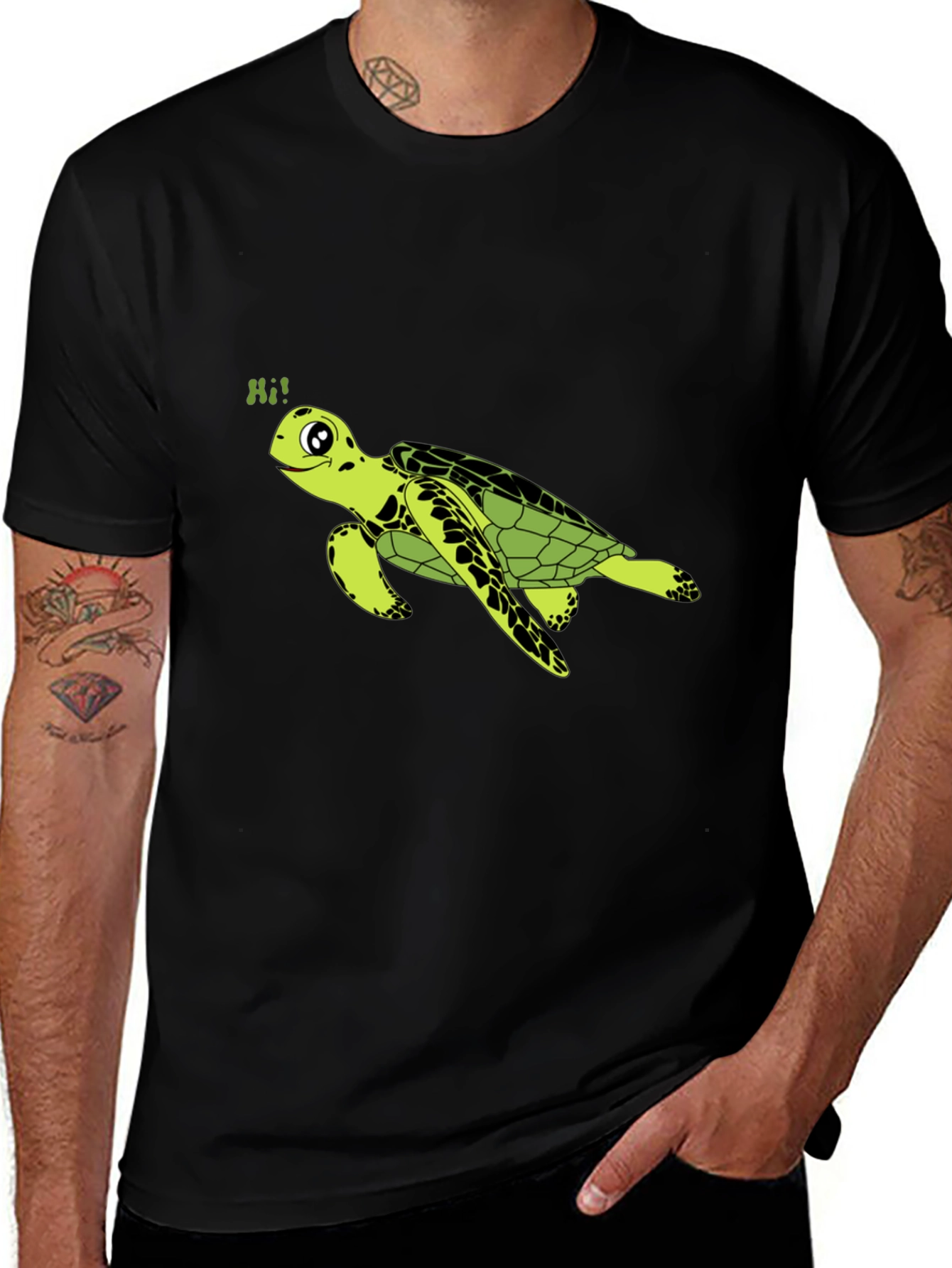 Turtle Hi! Graphic Black T-Shirt