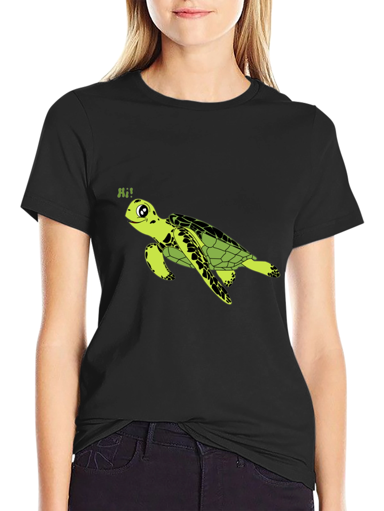 Turtle Hi! Graphic Black T-Shirt