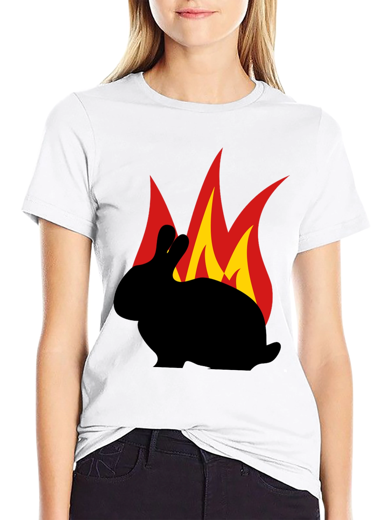 Flaming Rabbit Graphic Tee - Black Cotton T-Shirt
