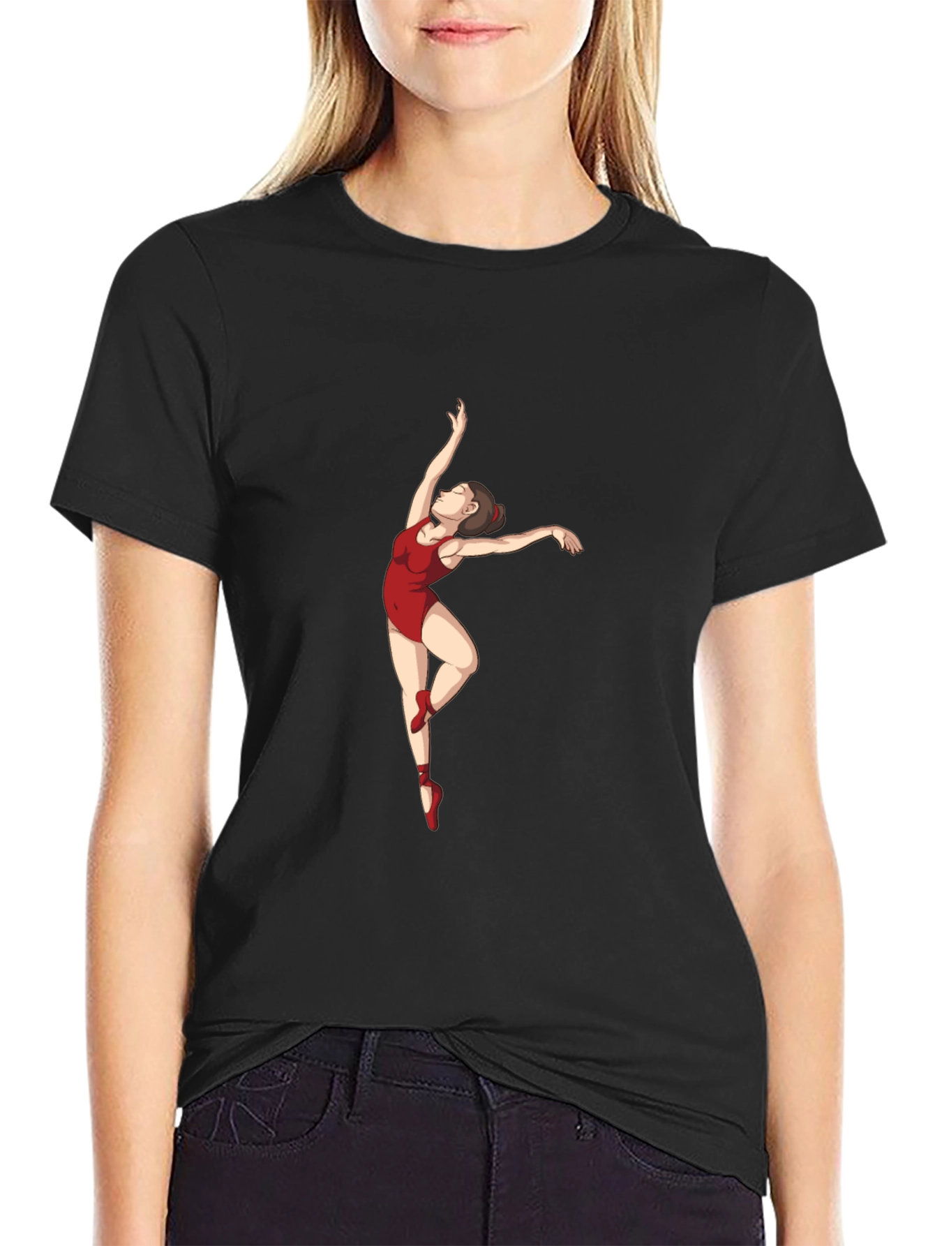 Ballerina Graphic Tee - Black Cotton T-Shirt