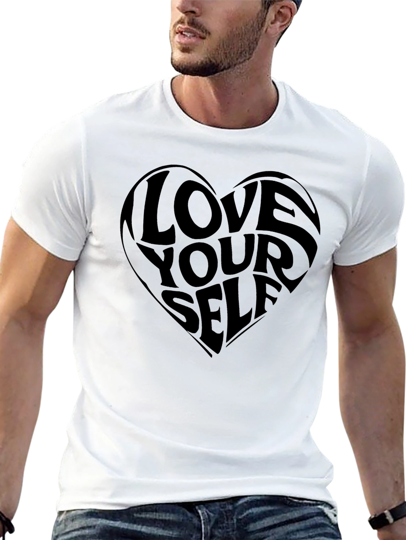 Love Yourself Heart Graphic T-Shirt - Black