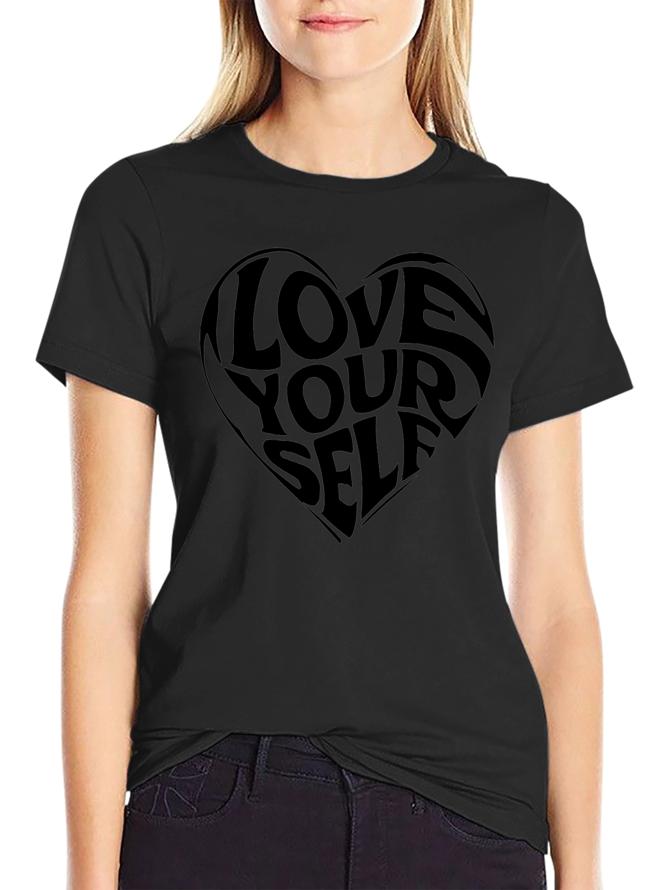 Love Yourself Heart Graphic T-Shirt - Black